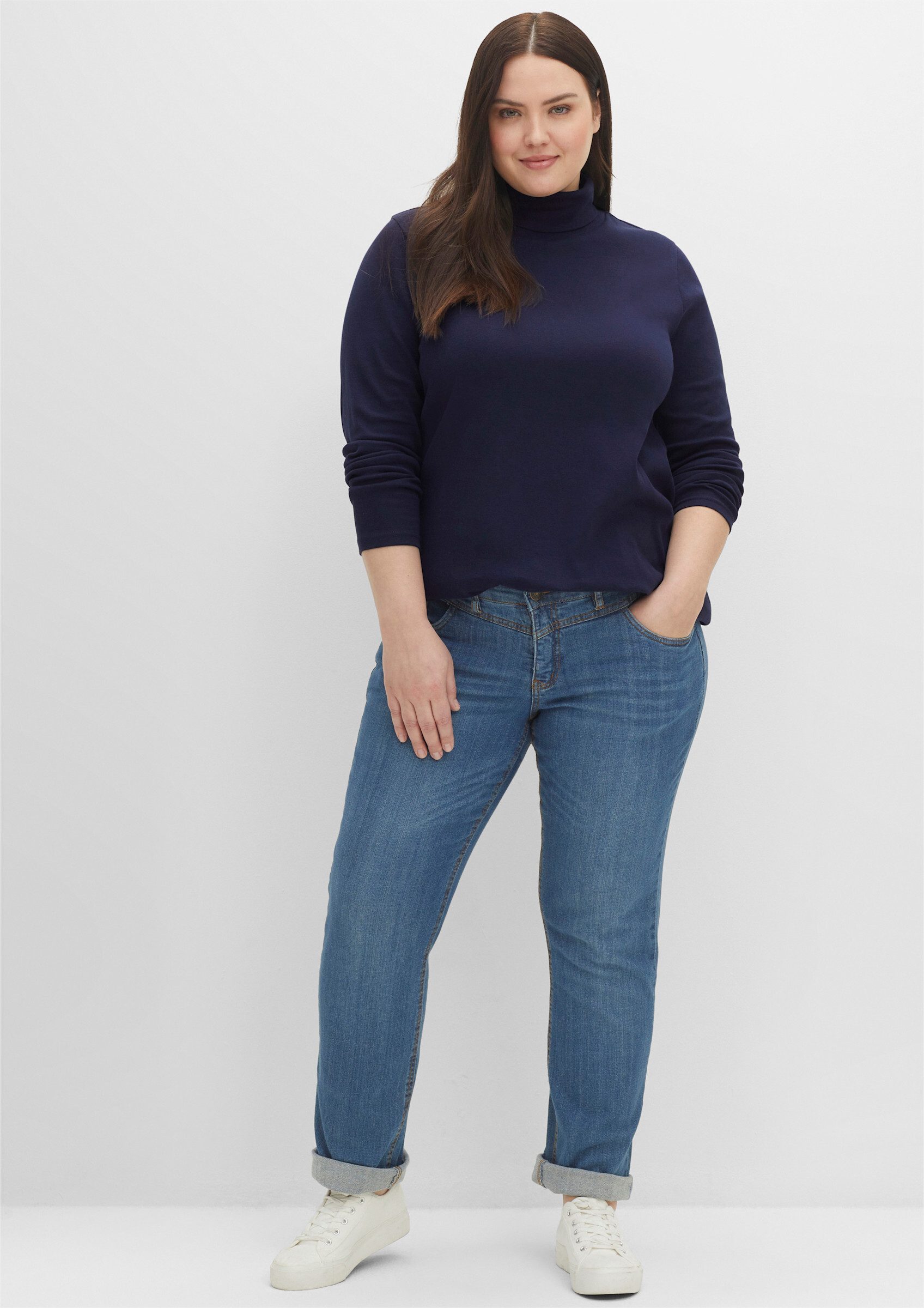 Sheego T-Shirt Rollkragenshirt . mit Rollkragen, in A-Linie günstig online kaufen