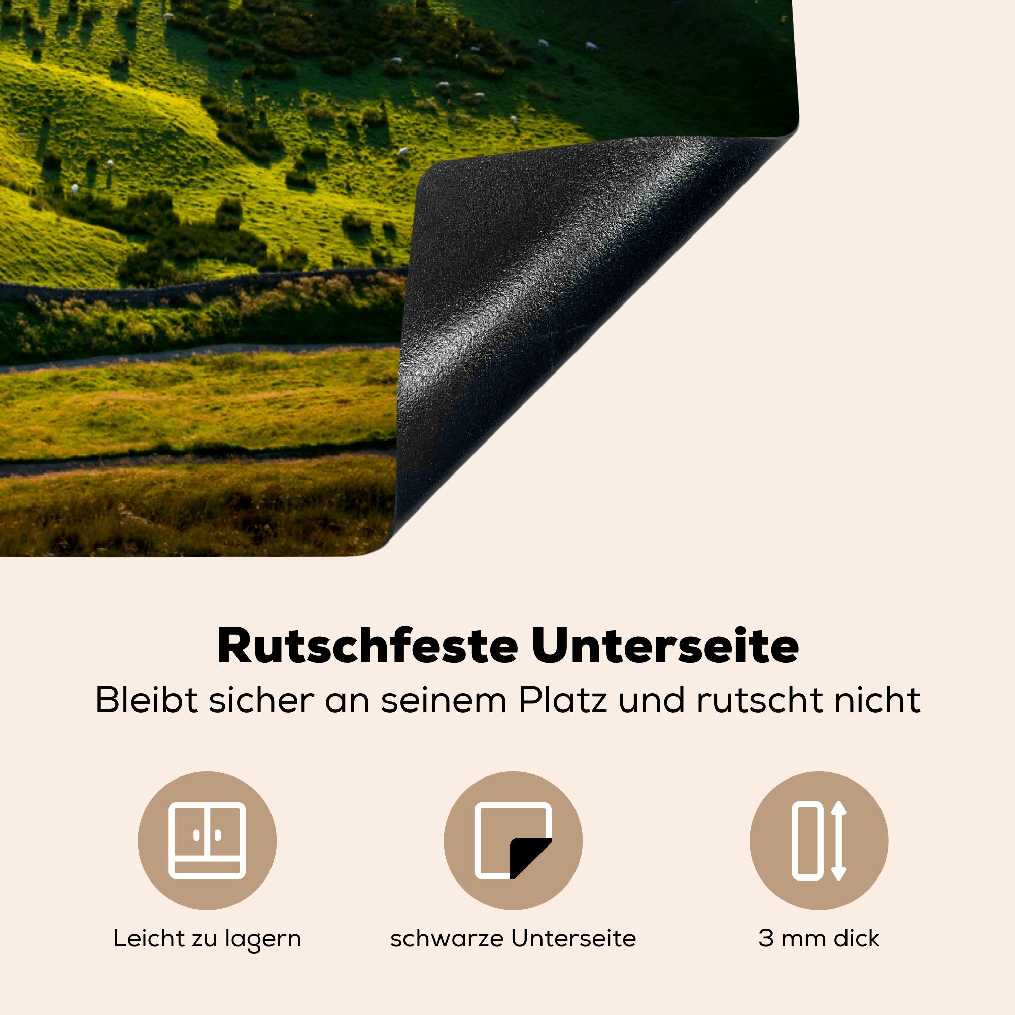 MuchoWow grünen aus 81x52 Kurvenreiche Straße Vinyl, cm, (1 für küche, die tlg), Tal im Ceranfeldabdeckung Induktionskochfeld Herdblende-/Abdeckplatte der Vogelperspektive, Schutz