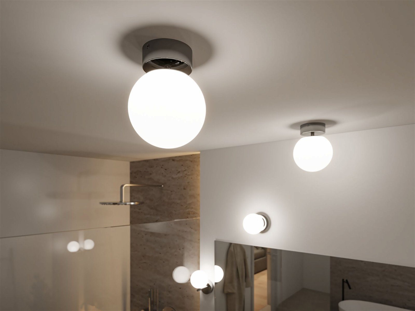 Gove Bathroom fest IP44 Satin/Chrom 3000K LED Glas/Metall, 9W Warmweiß Paulmann LED Deckenleuchte integriert, Selection