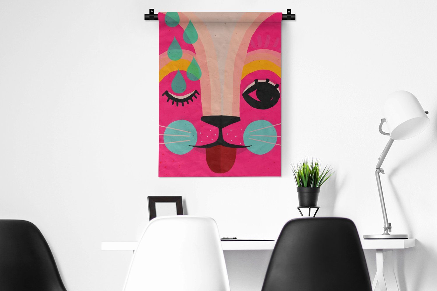 Schlafzimmer Rosa an Wanddekoobjekt - - MuchoWow Deko Kunst - für Kinder Abstrakt, Katze der Wand, Wohnzimmer, Tapisserie, -