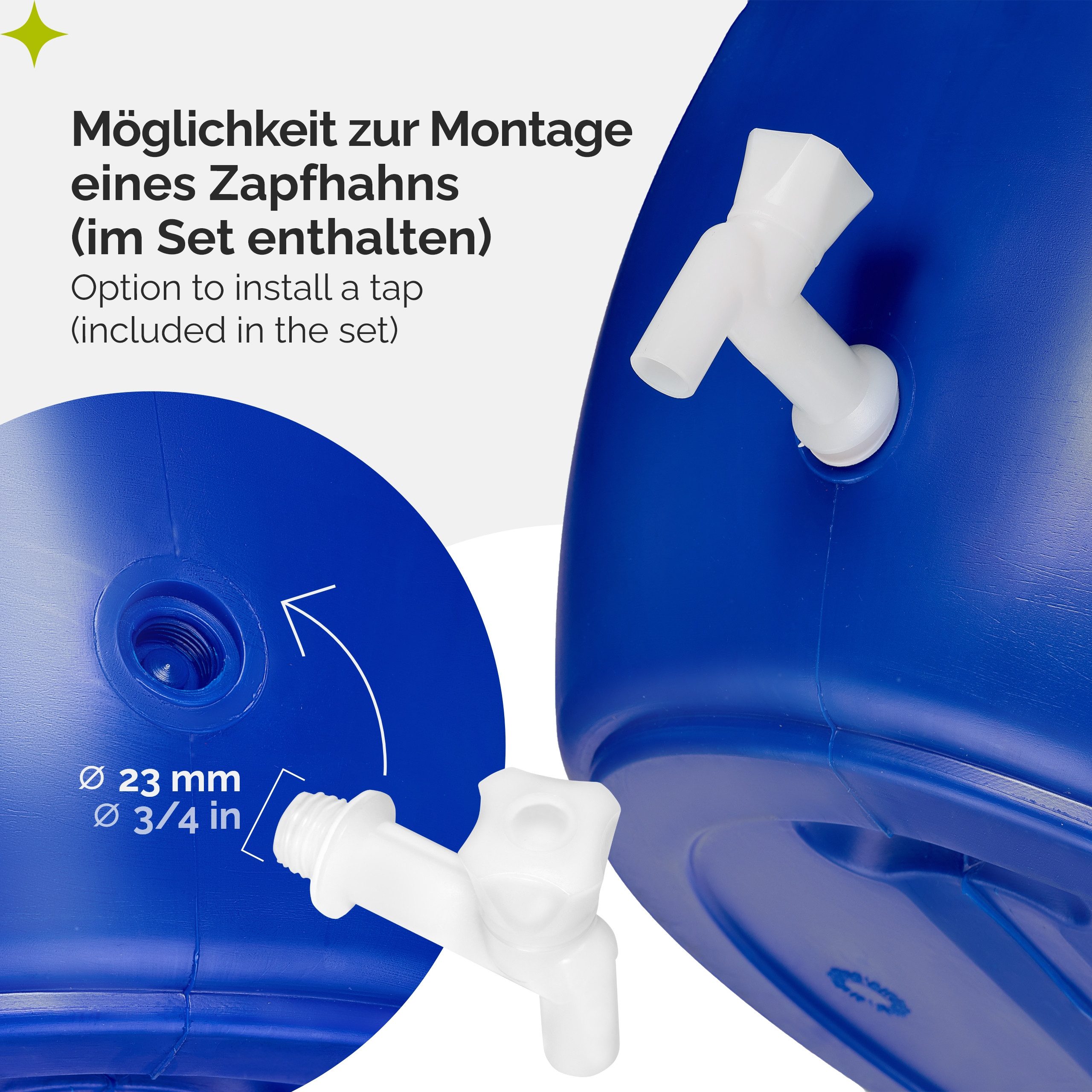 Garronda Regentonne 120L Weithalsfass mit Deckel und Hahn aus HDPE für Haus&Garten GD-0091, 120 l, (1-tlg), BPA-Frei – Bild 4 von 5