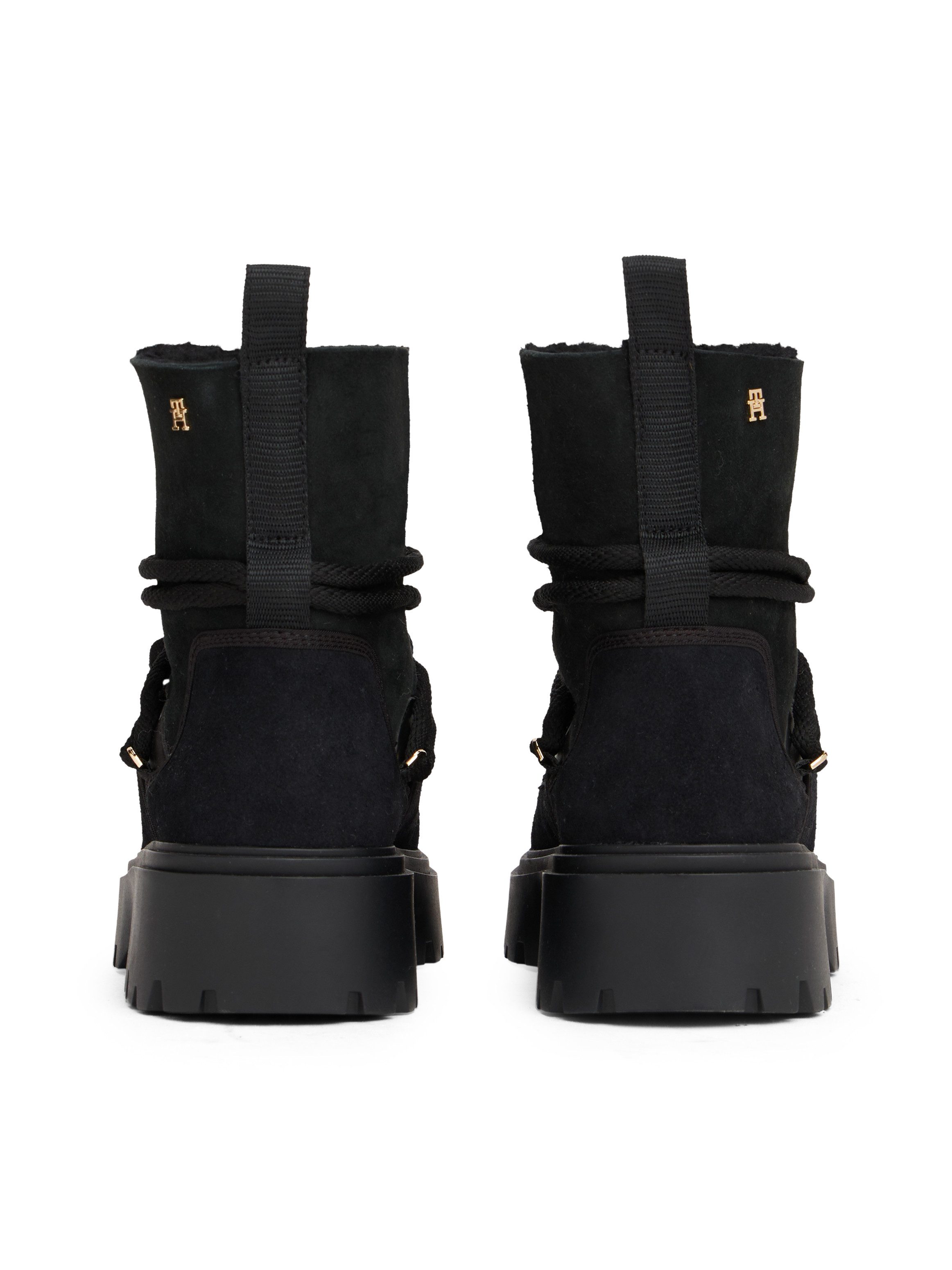 Tommy Hilfiger REAL SHEARLING LACEUP SNOWBOOT Winterboots, Blockabsatz, Plateau, Schnürboots mit aufgesetzter Schnürung