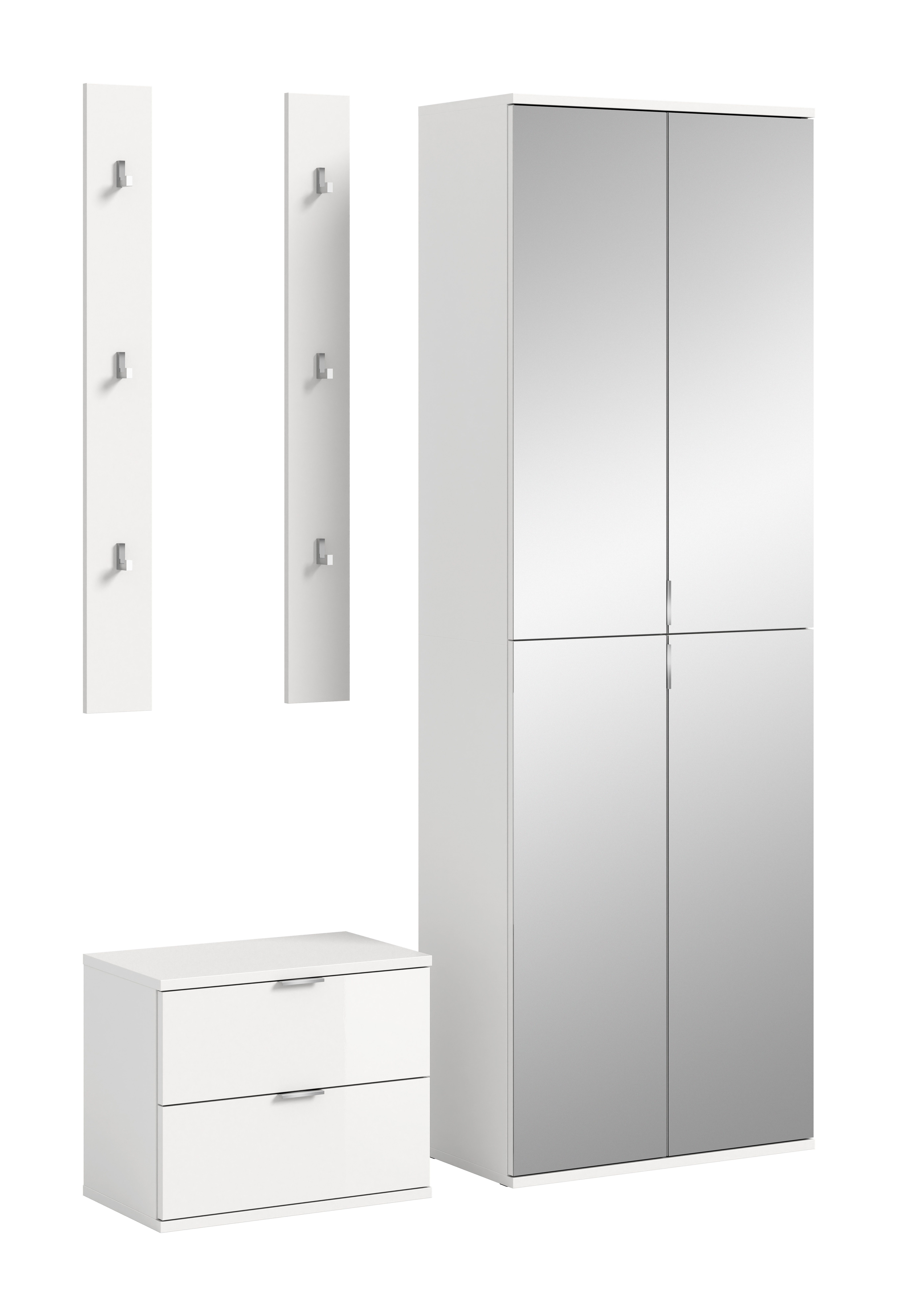 furnling Garderoben-Set Professor, (3-St., bestehend aus 2er Set Garderobenpaneel, Garderobenschrank, Sitzbank), Garderobenkombination, Garderobenmöbel, Hochglanz Front, Höhe 193 cm