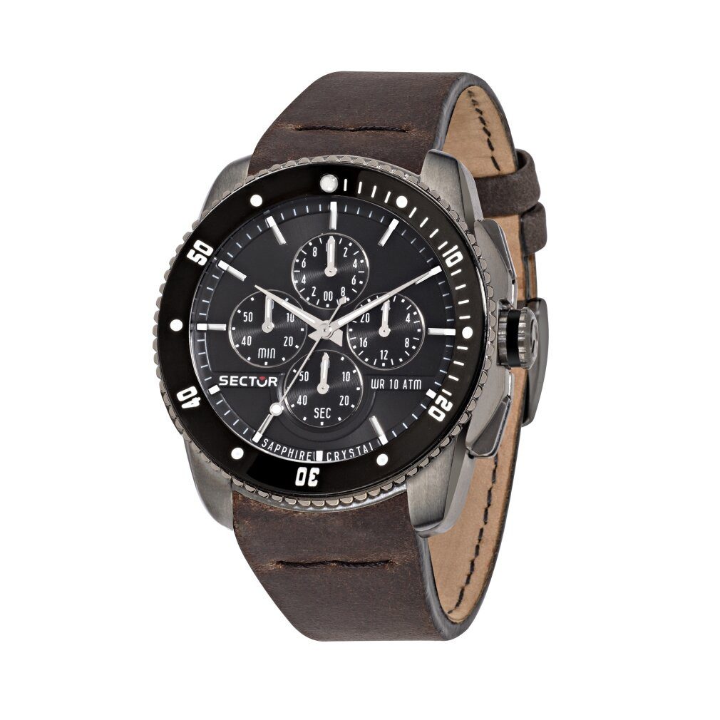 Luxusuhr Herren Chronograph Quarz Uhr mit Leder Armband R3271903002