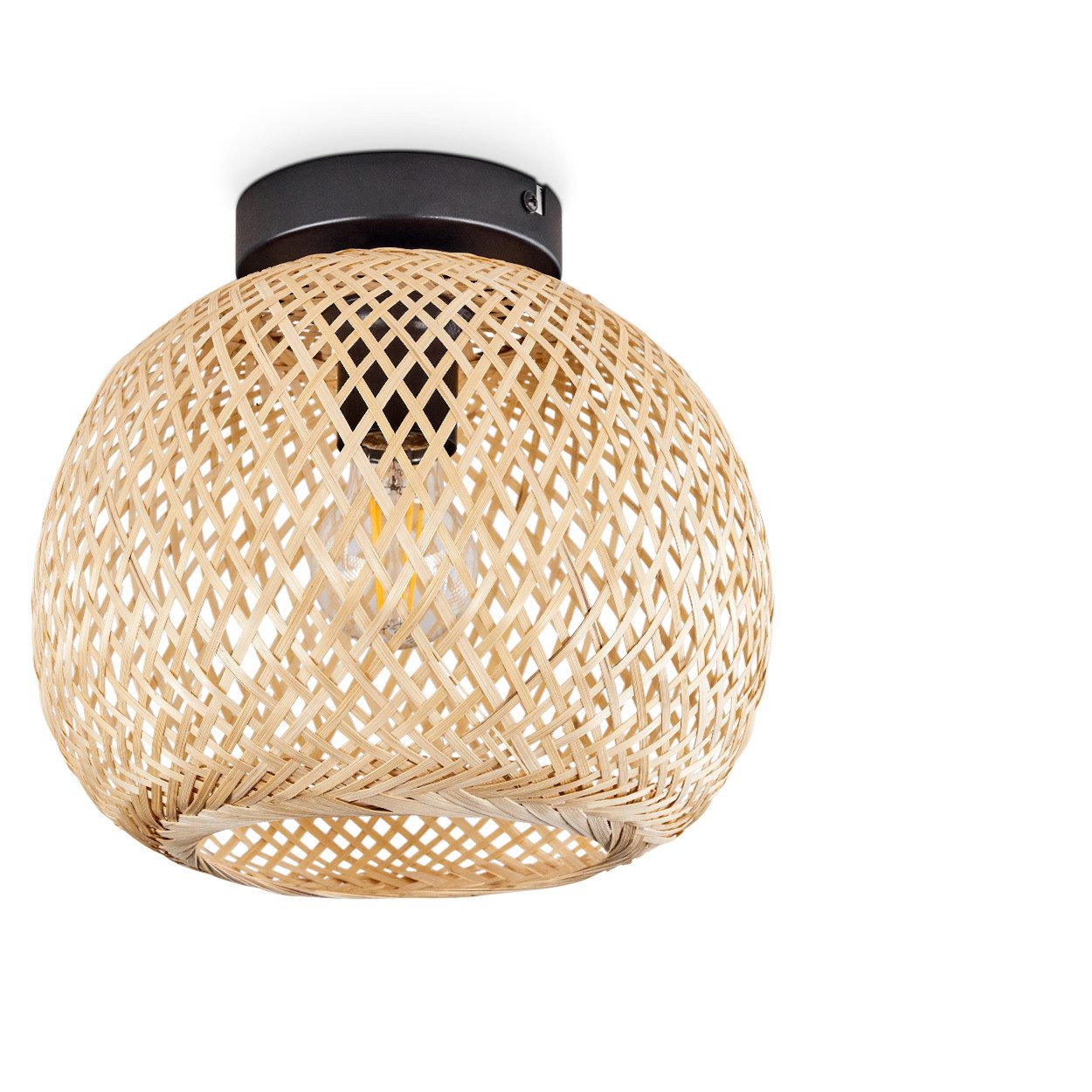 hofstein Deckenleuchte moderne Deckenlampe aus Metall/Bambus in Schwarz/Nat günstig online kaufen