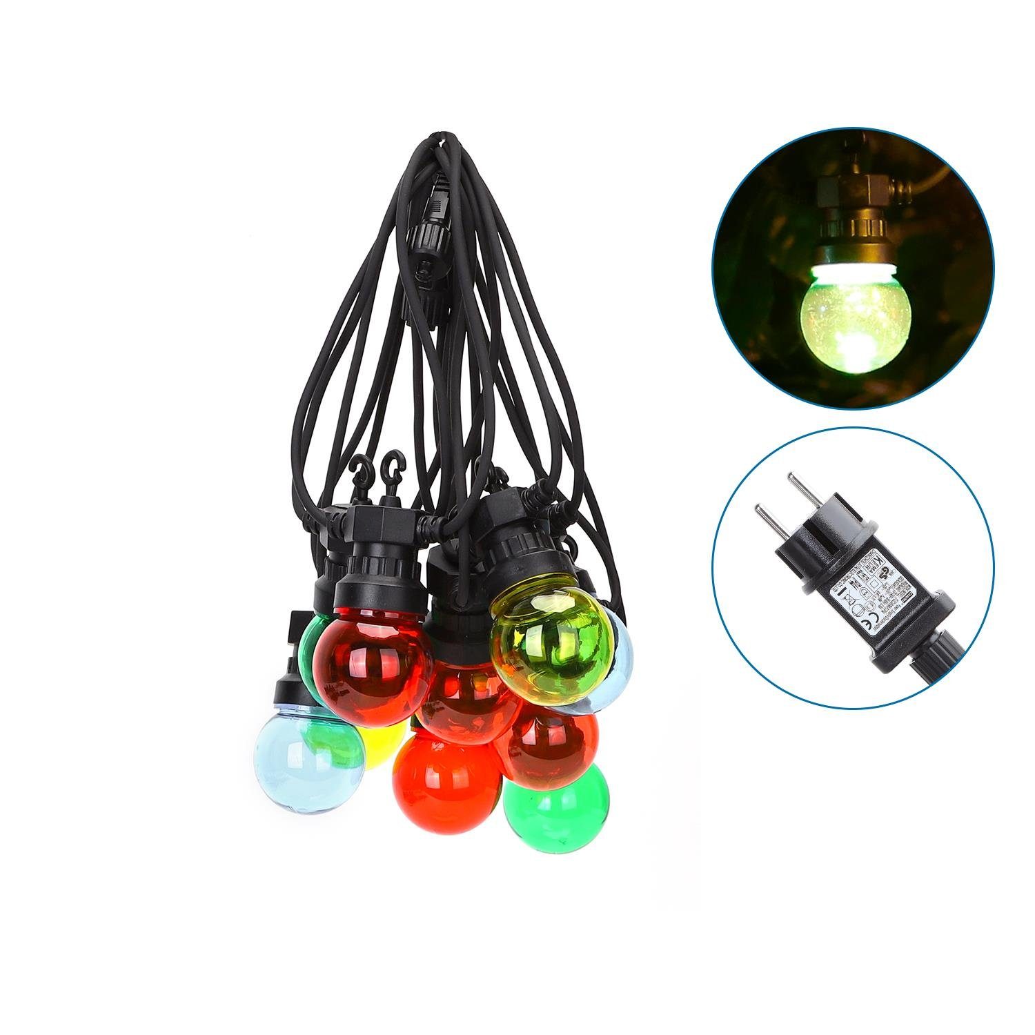 LED-Lichterkette mit Lampen bunt Universum 10 6W 24V Steckernetzte 8m Deko-Party-Lichterkette LED LED