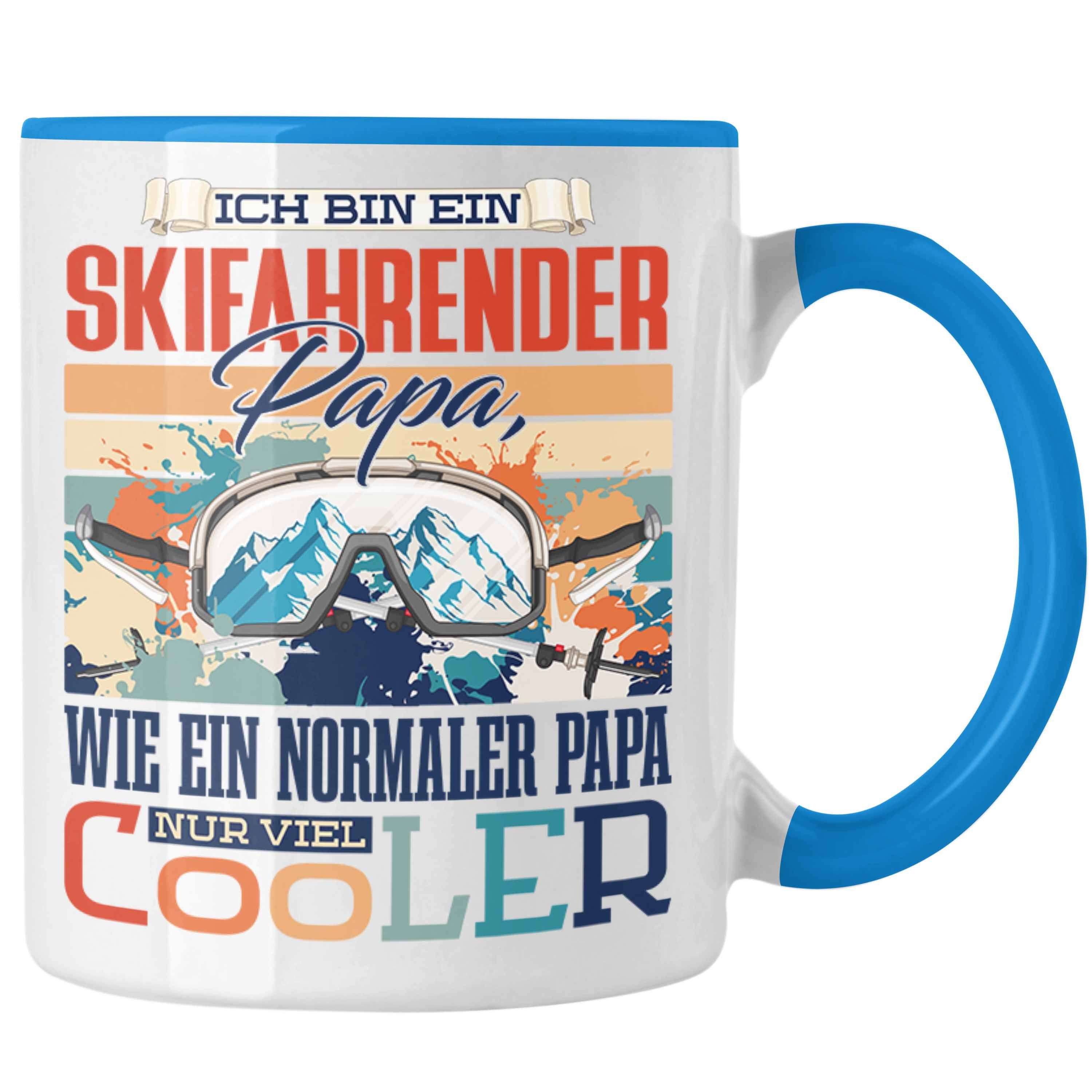 Trendation Tasse Trendation - Ski-Fahren Papa Tasse Geschenk Vater Geschenkidee zum Vat Blau | Teetassen