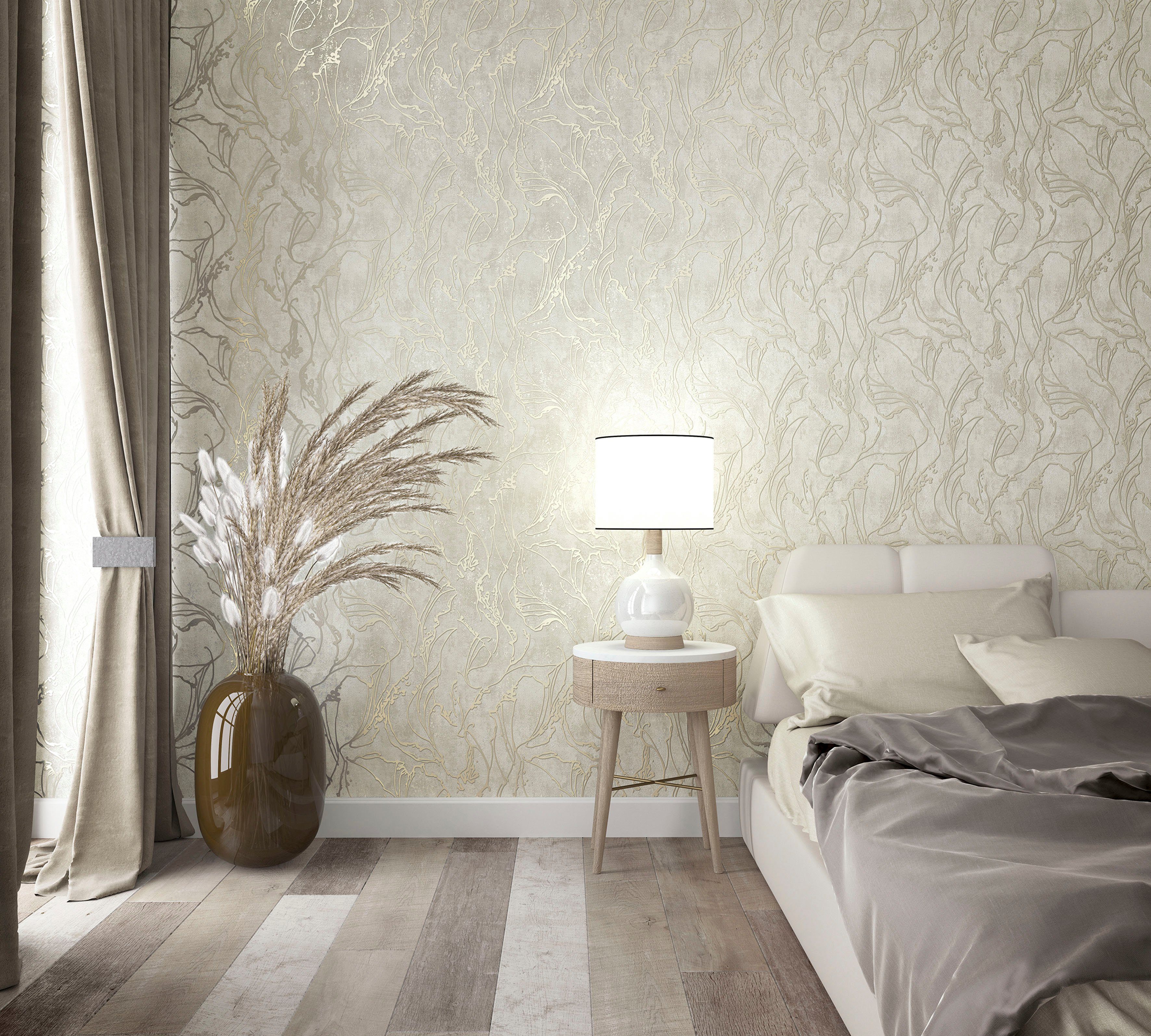 Squirm, glänzend, für Marburg Vliestapete strukturiert, Vliestapete moderne Wohnzimmer beige Küche Schlafzimmer