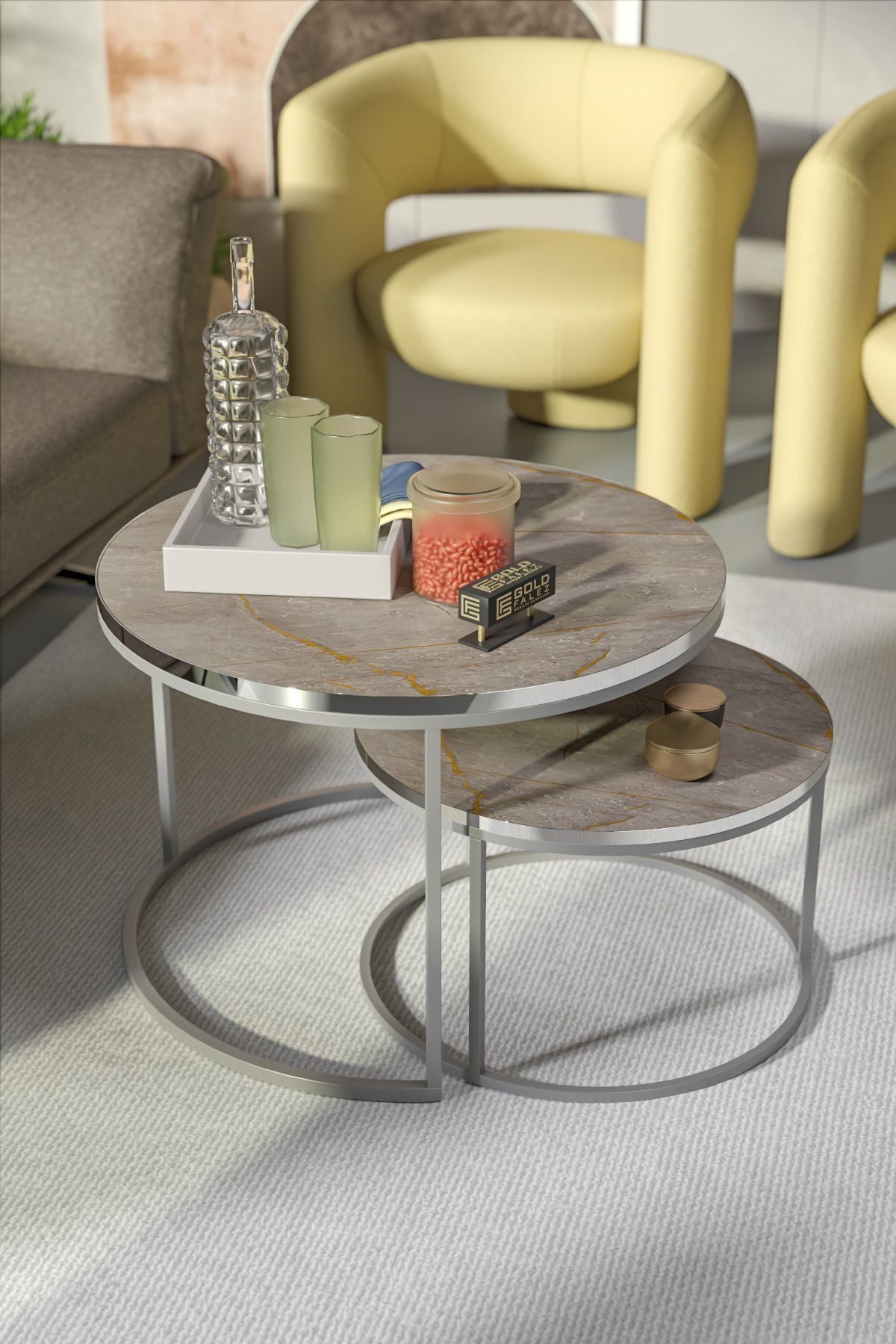 en.casa Couchtisch (2-St), 2er-Set, rund, modern, pulverbeschichtet 89322095