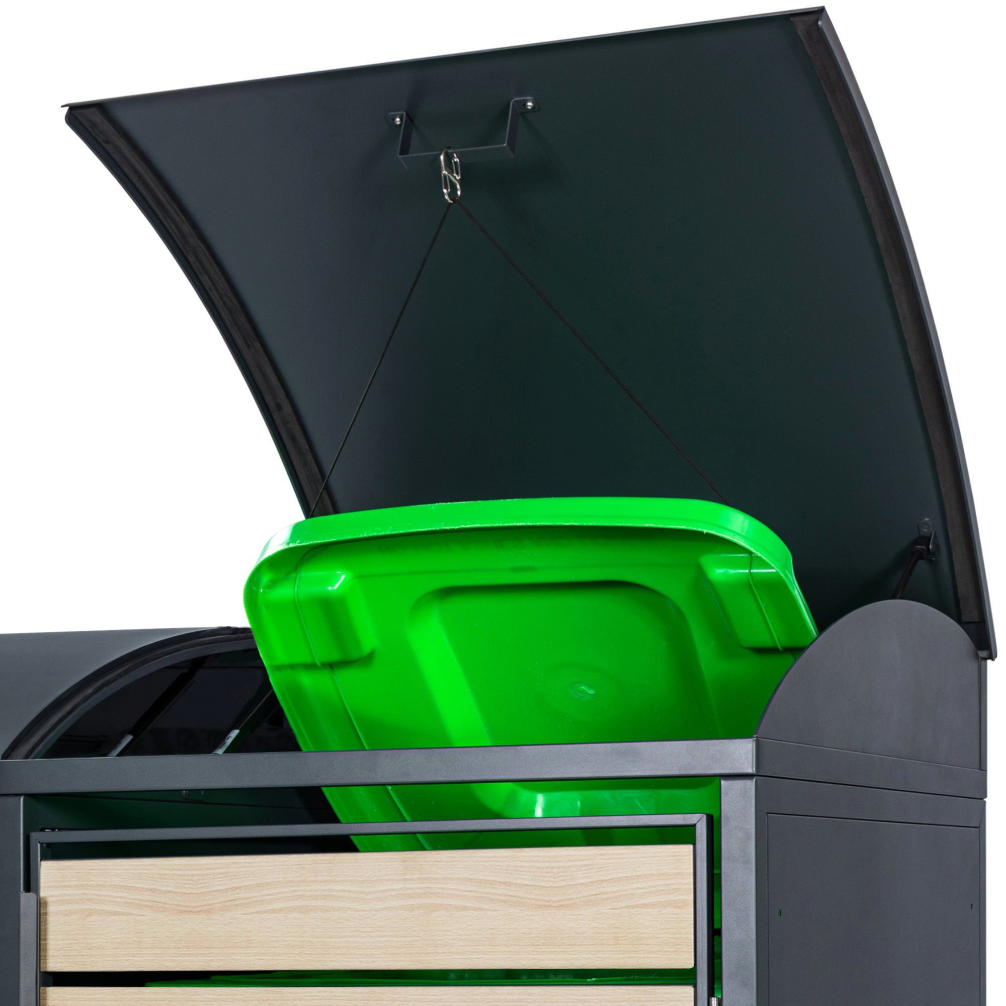 Zelsius Mülltonnenbox Mülltonnenkasten mit abgerundetem Deckel für drei 120 - 240 Liter (Set, 3er Box)