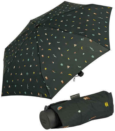 bisetti Taschenregenschirm Damen-Regenschirm, klein, stabil, kompakt, mit Handöffner, farbenfroh mit Tropen-Dschungel-Motiven - petrol