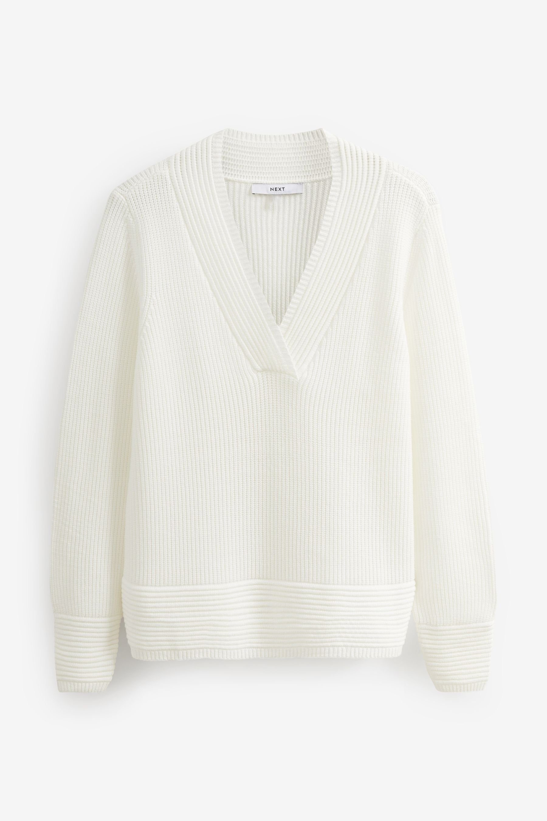 Next V-Ausschnitt-Pullover Pullover mit V-Ausschnitt und gerippten Bündchen (1-tlg) Ecru White