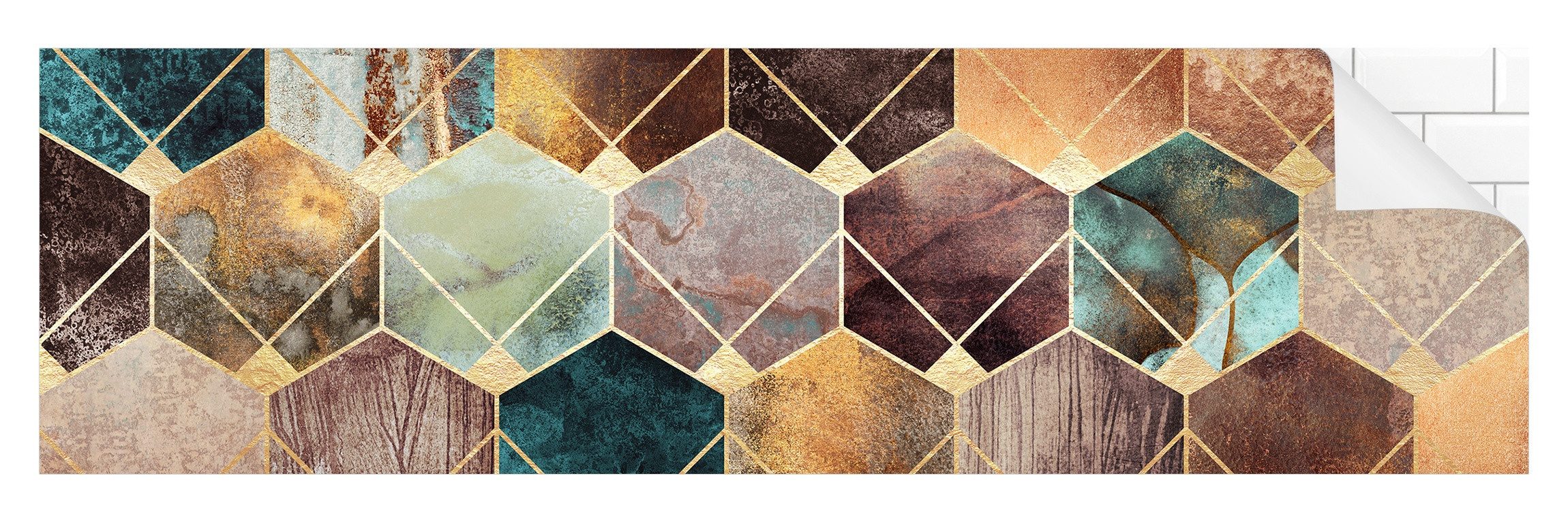 Bilderdepot24 Küchenrückwand selbstklebend gold Muster Abstrakt, (1-tlg., Nischenrückwand - für Fliesenspiegel ohne Bohren - glänzend), Nischenrückwand Aquarell fugenlos Wandpaneel Küche Herd