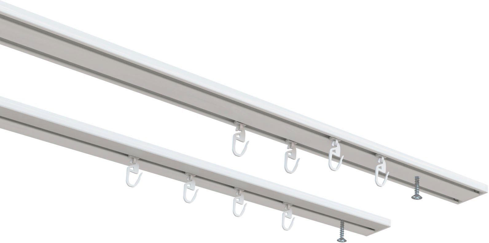 indeko Vorhangschiene Wendeschiene, 2-läufig, Aluminium, Innenlaufschiene 1- bis 4-läufig, Wunschmaßlänge