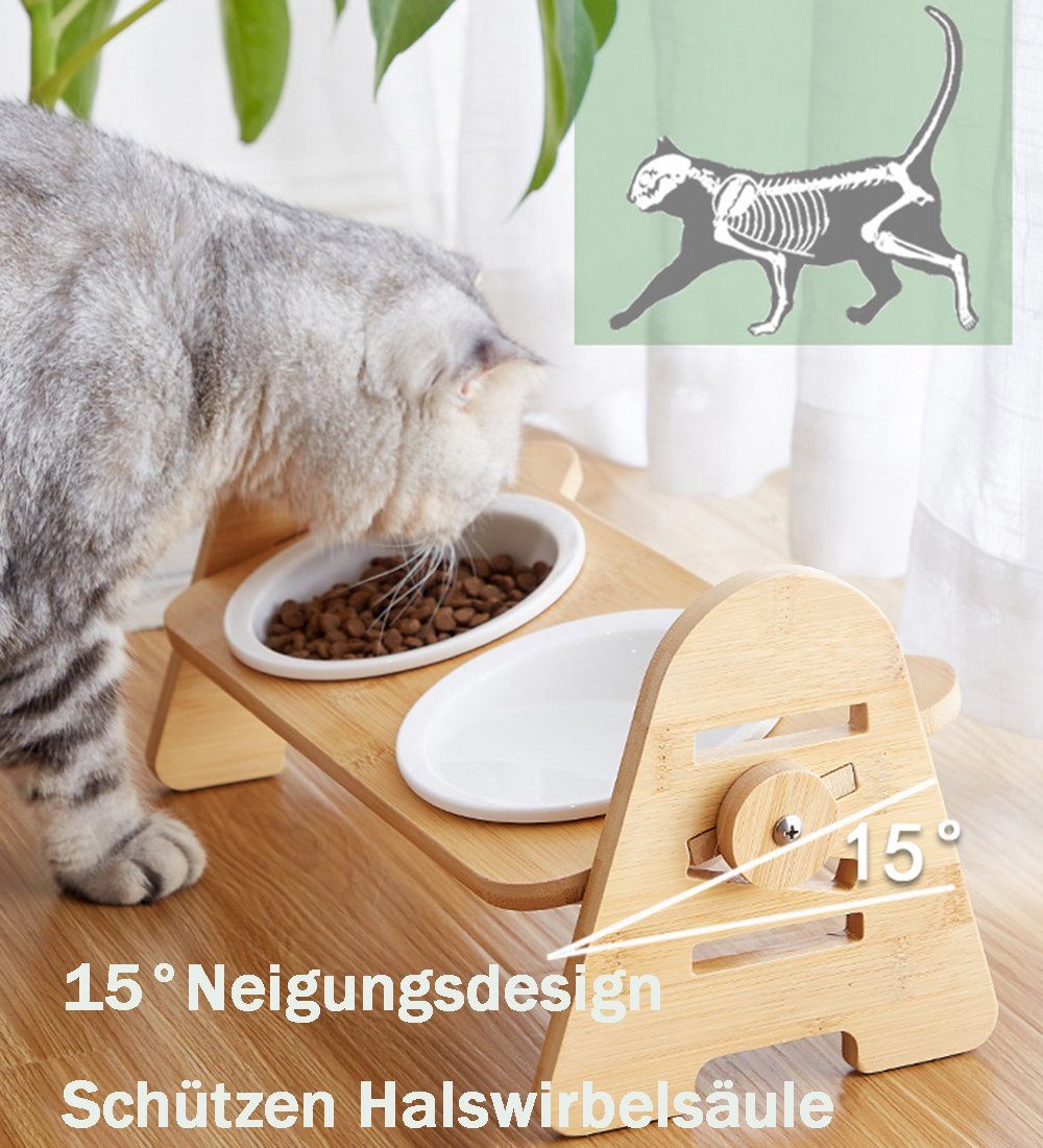 Futternapf Futterstation mit 2 Näpfen für Katzen, Hunde & kleine Tiere