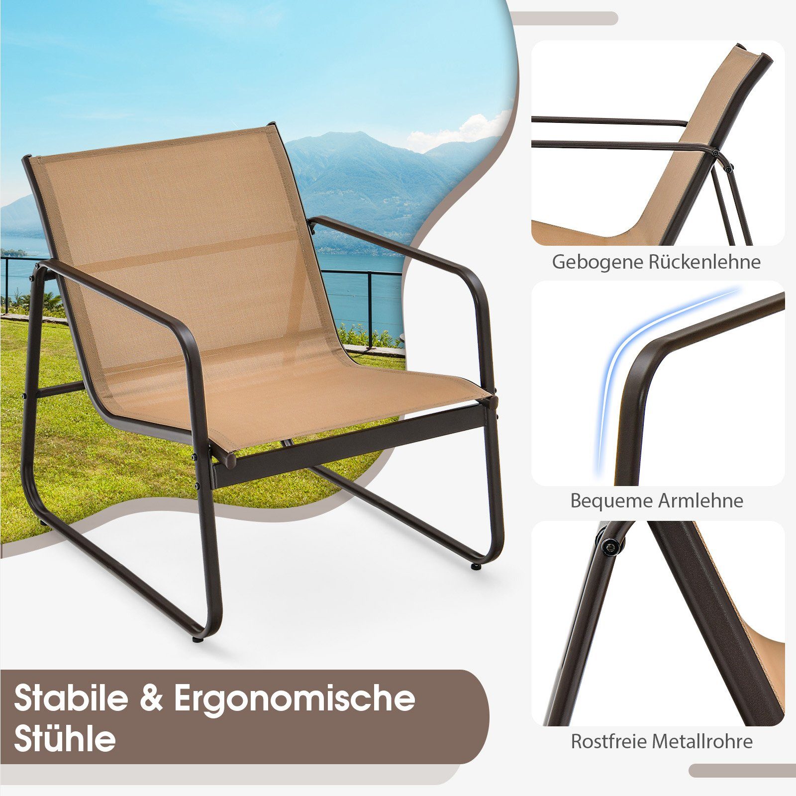 COSTWAY Balkonset Gartenmöbel-Set, (3-tlg), 2 Stühle, günstig online kaufen