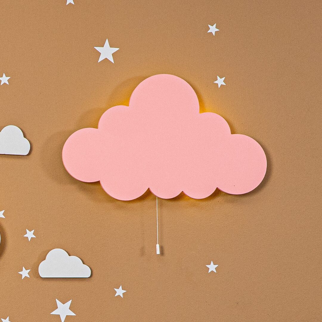 COZYCOLLECTIONS LED Wandleuchte Handbemalte LED-Wandleuchte Wolke in Holzoptik, LED, Warmweiß, 3er-Wolken-Set, MDF, CE-LED, 9V, Zugschalter, 39×24 cm