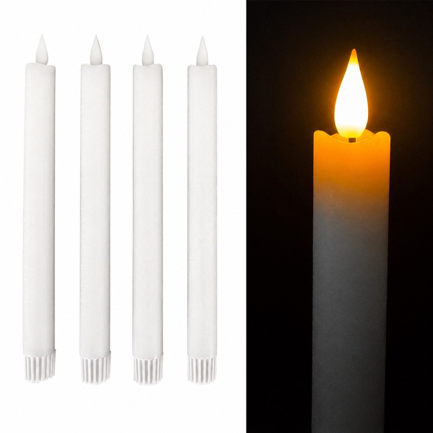 Online-Fuchs LED-Kerze 4 LED Stabkerzen aus Echtwachs mit 6-Stunden Timer - 478042 (Weiß, Creme, Rot, Grün, Lila & Altrosa, Long Shine Funktion), realistische Kerzenflamme mit Docht und einem Wellenrand