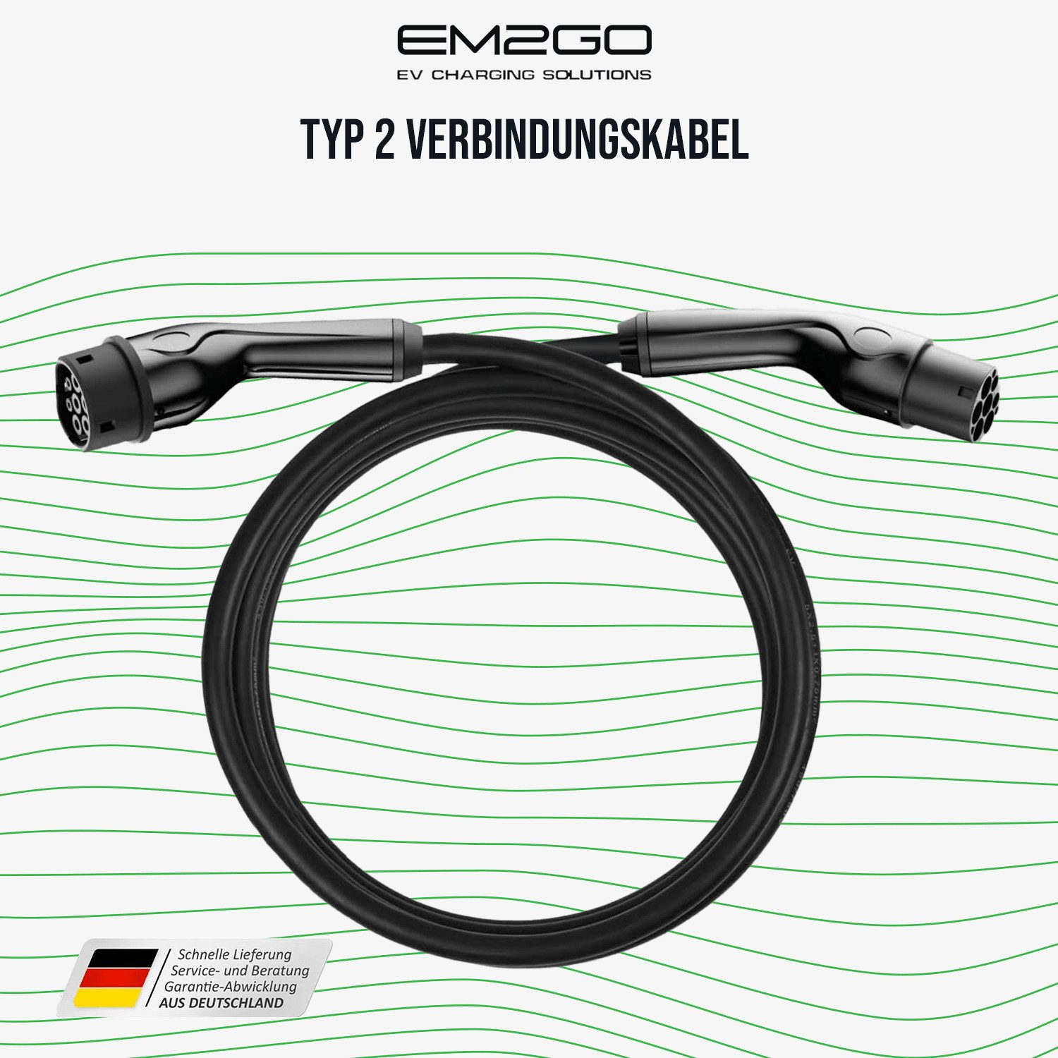 EM2GO Typ 2 Ladekabel 11kW 8m für Wallbox und E-Auto Ladestation Autoladekabel, 16A