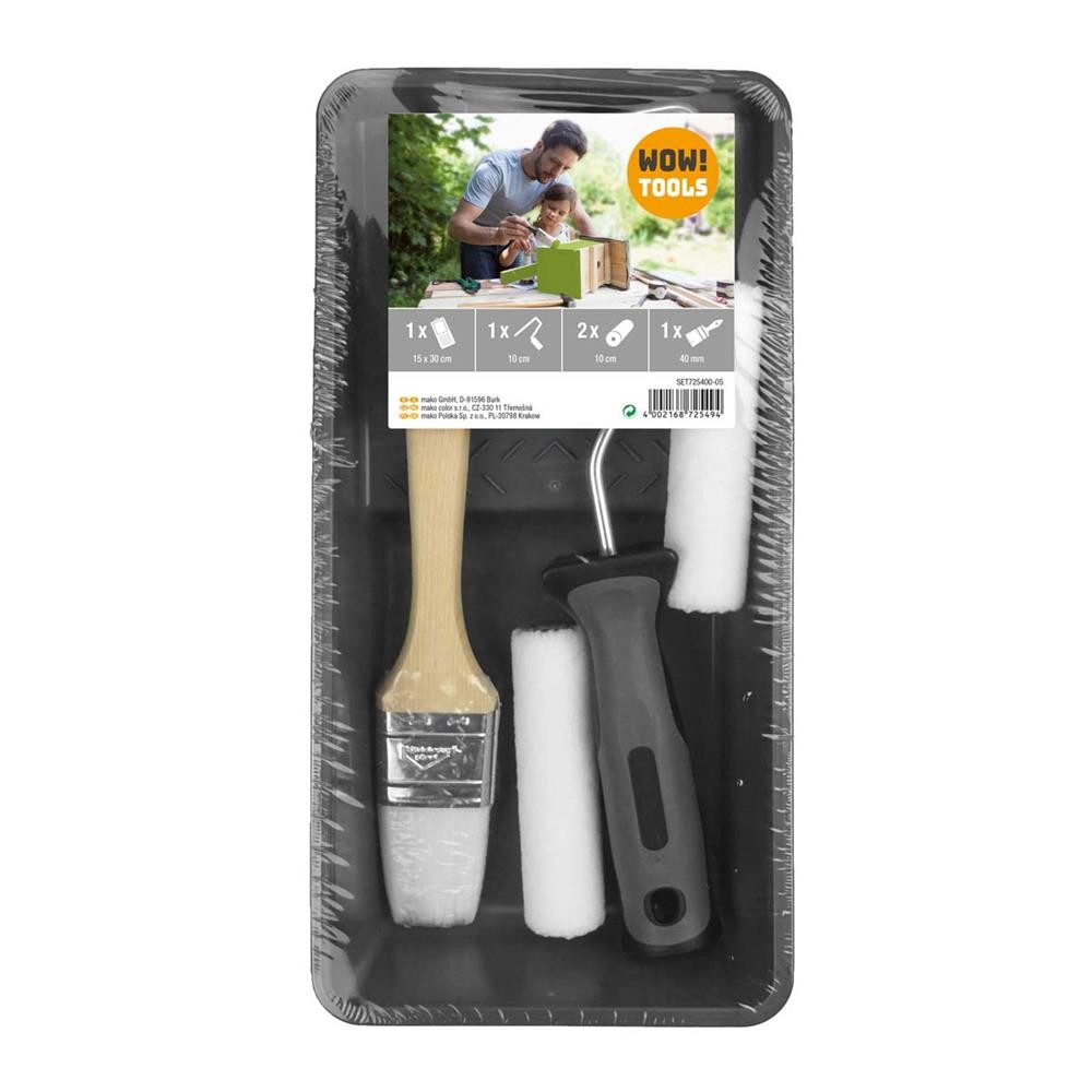 WOW!TOOLS Malerset Lackier-Set 5-teilig Lackierset Farbwanne Lackierwalze Pinsel