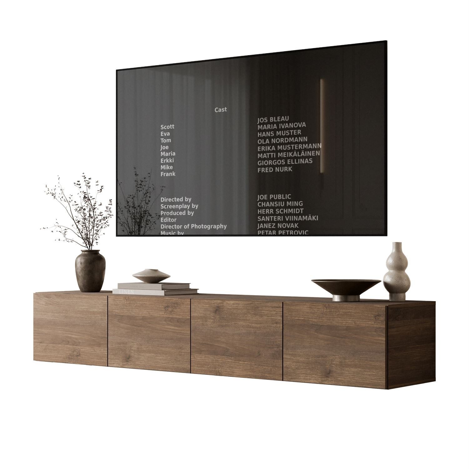 ALLHOUSE24 TV-Schrank LOGANTE Nussbaum modernes TV-Lowboard PUSH-OPEN System (2 x Schränke 100 cm breit) Breite 200 cm