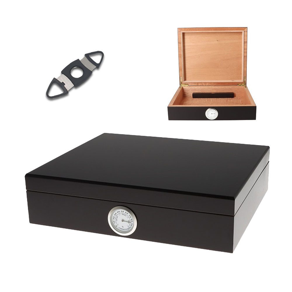Coumo Humidor Set, Schwarz, für ca. 20 Zigarren, inkl. Befeuchter, Schneider