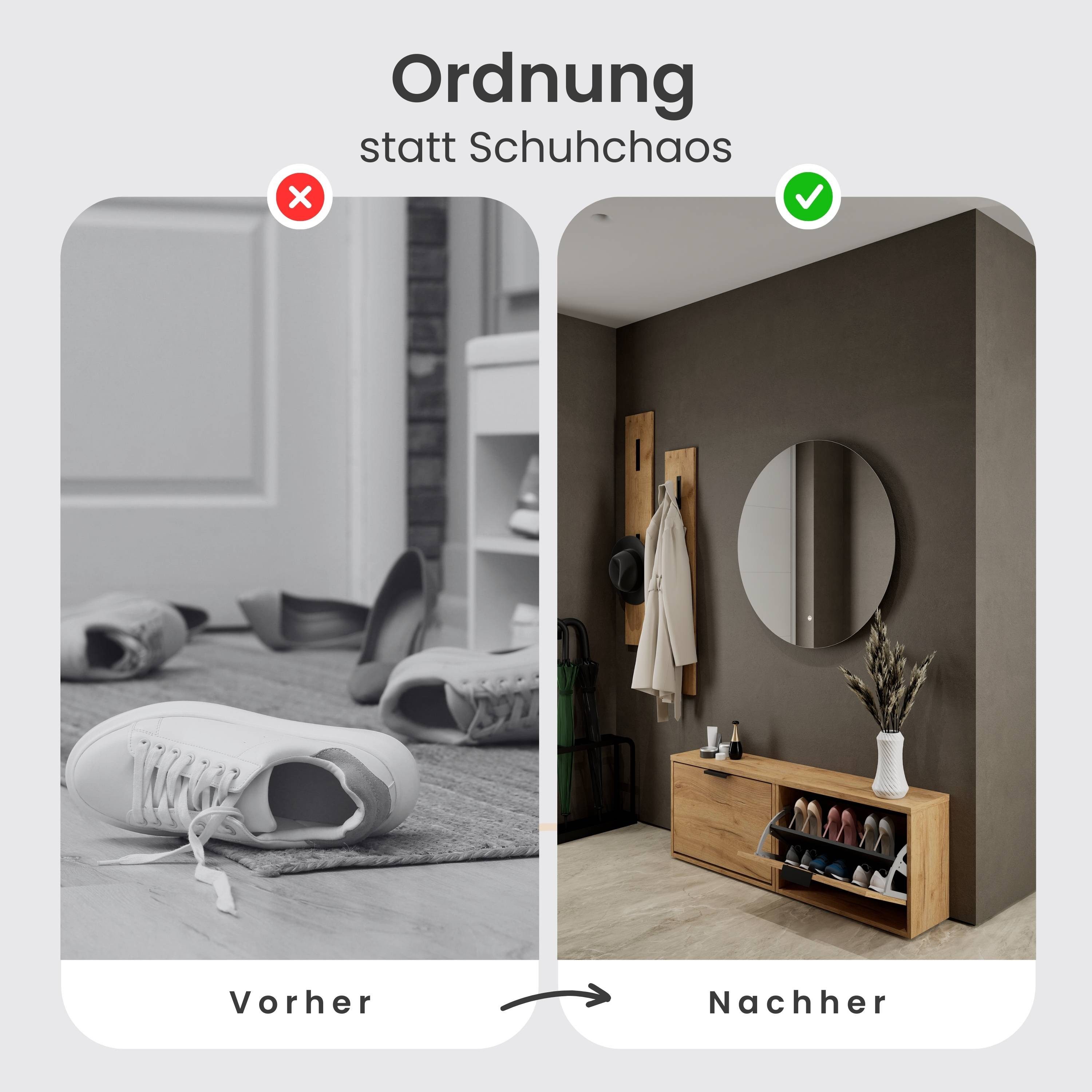Planetmöbel Schuhschrank STIVIO Schuhschrank zweireihig (Schuhschrank für Flur & Garderobe, Wandmontage oder Bodenstehend) passend für 4-6 Paar Schuhe je Schuhk – Bild 4 von 5