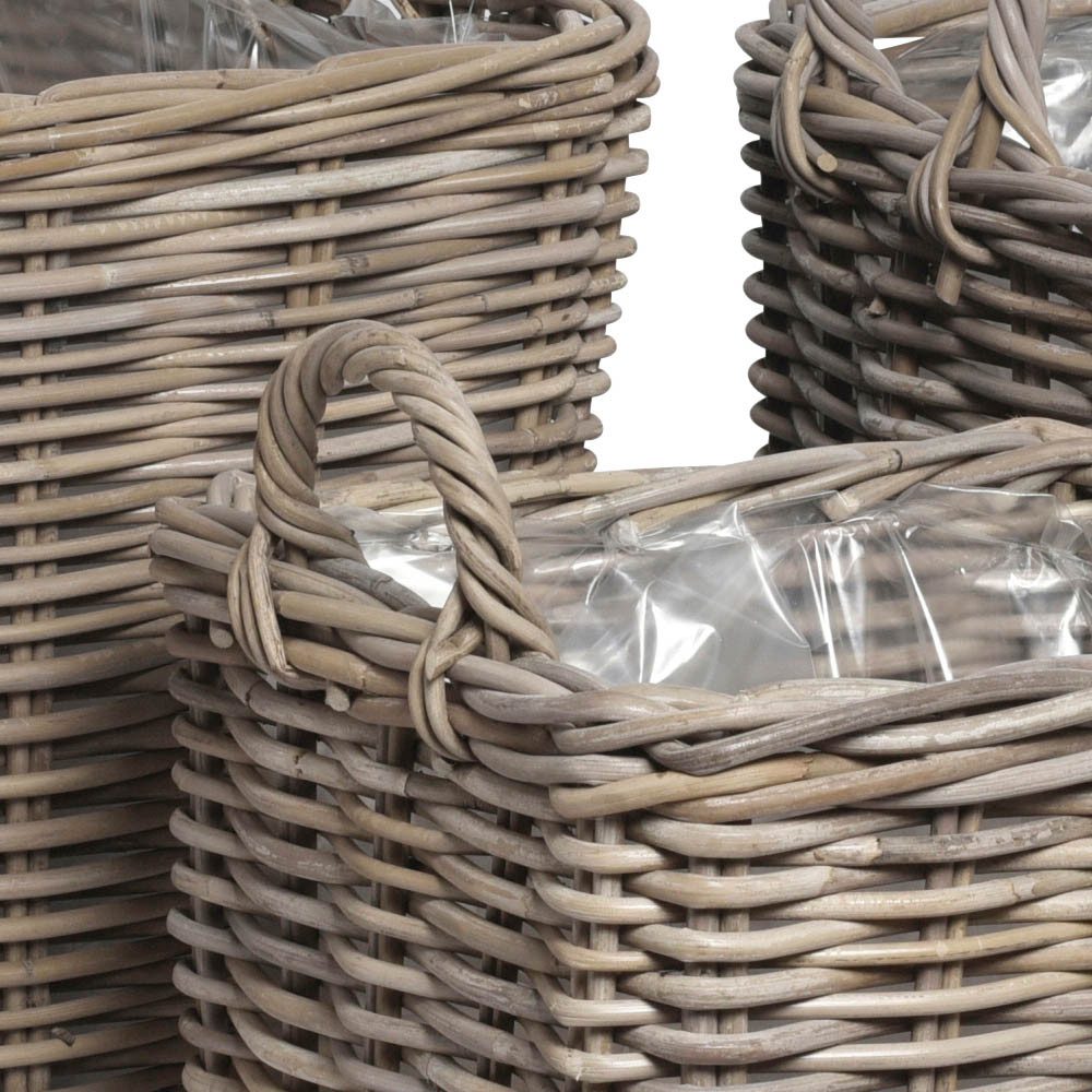 Grafelstein Pflanzkübel Eckiger Pflanzkübel SEAGRASS grau beige Rattan Pfla günstig online kaufen