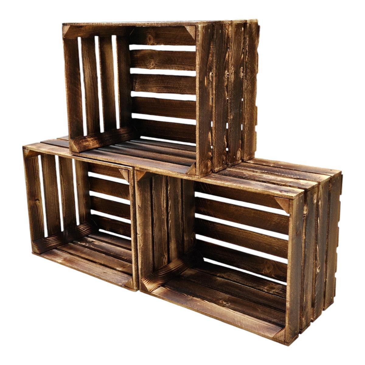 Teramico Holzkiste Obstkisten Geflammt Neu Dunkel 50 x 40 x 30cm 3 X, Vintage Obstkiste