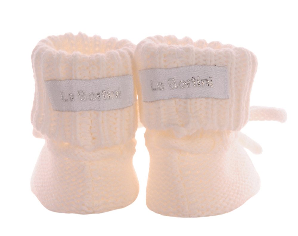 La Bortini Füßlinge Baby Strickschuhe gestrickte Socken Booties socks in Weiß aus Baumwolle, Erstlingssocken, 0-3Mon, für Neugeborene, unisex