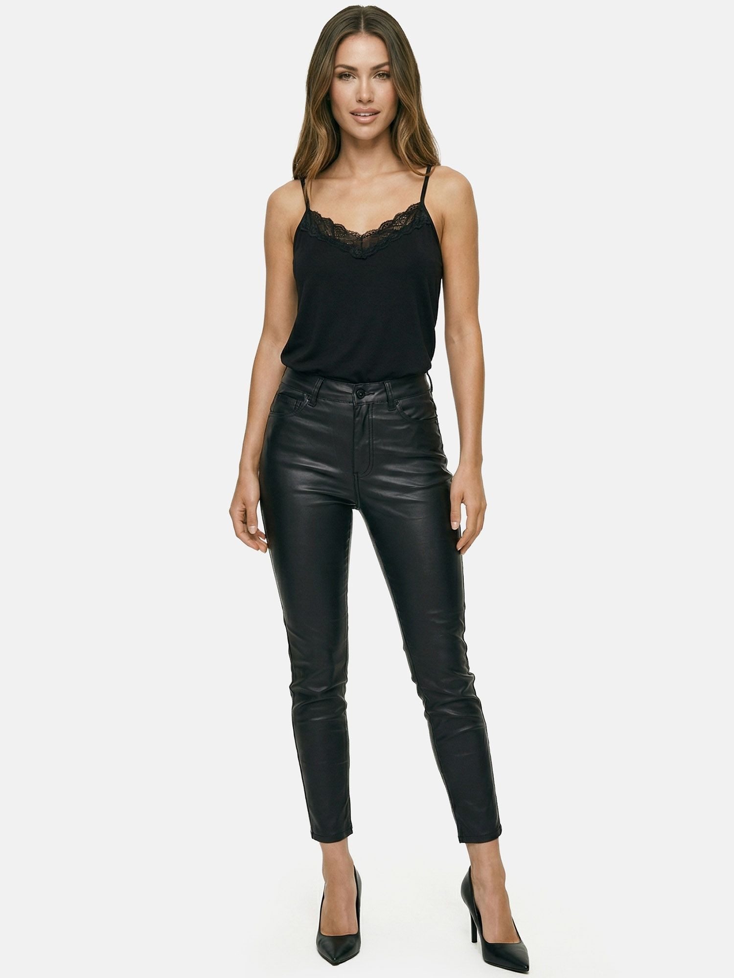 Tazzio Skinny-fit-Jeans F139 High Waist, Lederoptik, 5-Pocket-Stil