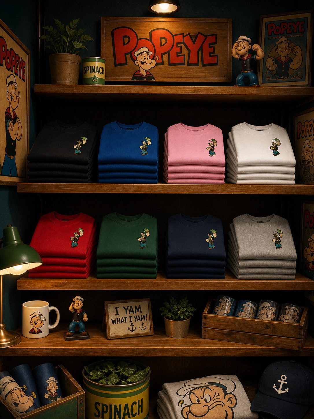 Blondie & Brownie T-Shirt Damen T-Shirt mit Popeye-Patch Kurzarm Baumwolle Rundhals Popeye Damen-Shirt mit Comic-Stickerei