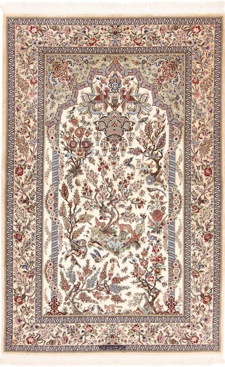 Orientteppich Isfahan Seidenkette 144x228 Handgeknüpfter Orientteppich, Nain Trading, rechteckig, Höhe: 6 mm