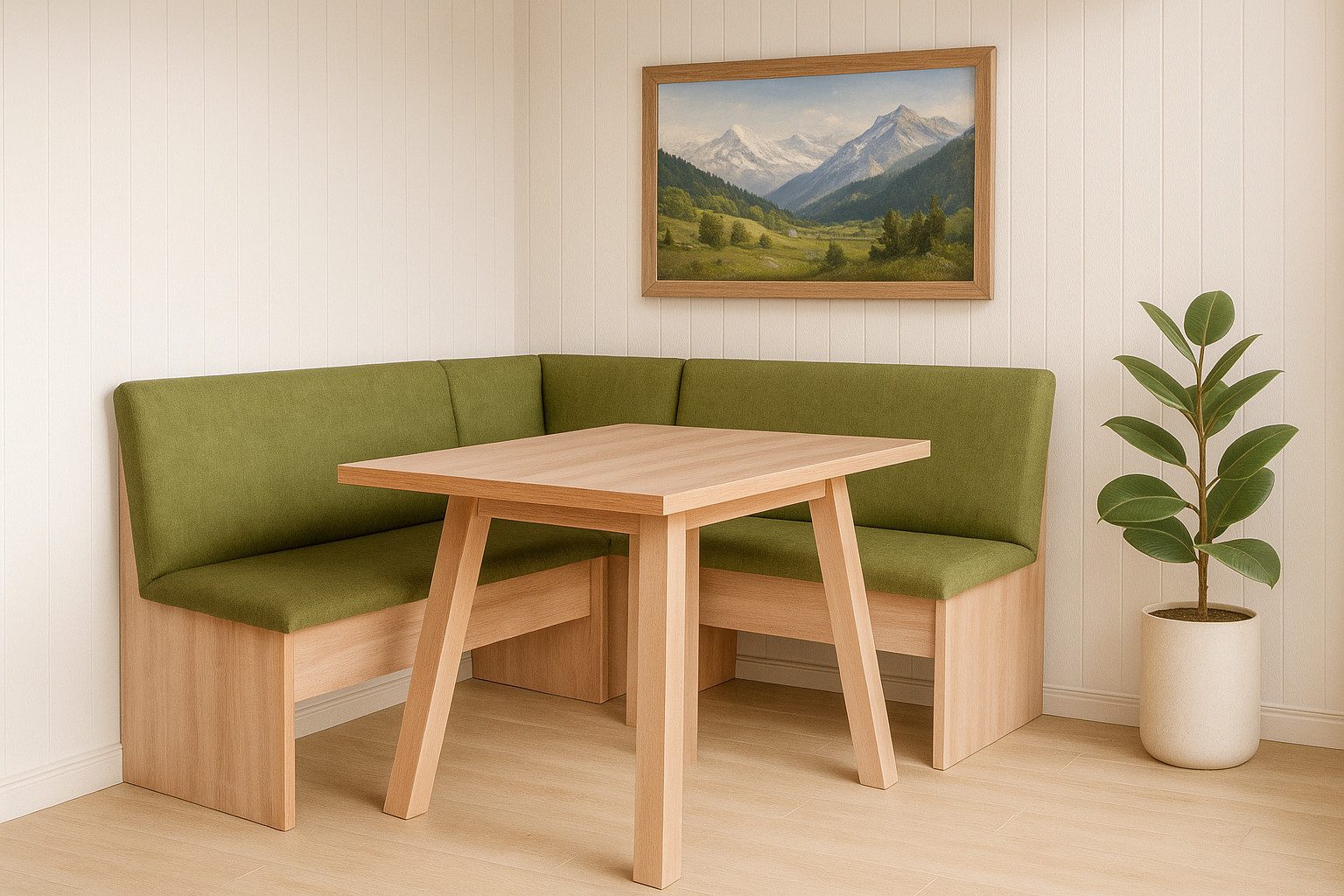 kundler home Eckbankgruppe mit Truhe, Eckbank mit Stauraum, Esszimmerbank mit Rückenlehne, (Set), bestehend aus 1 Eckbank Länge tauschbar, 1 Esstisch Füße Echtholz