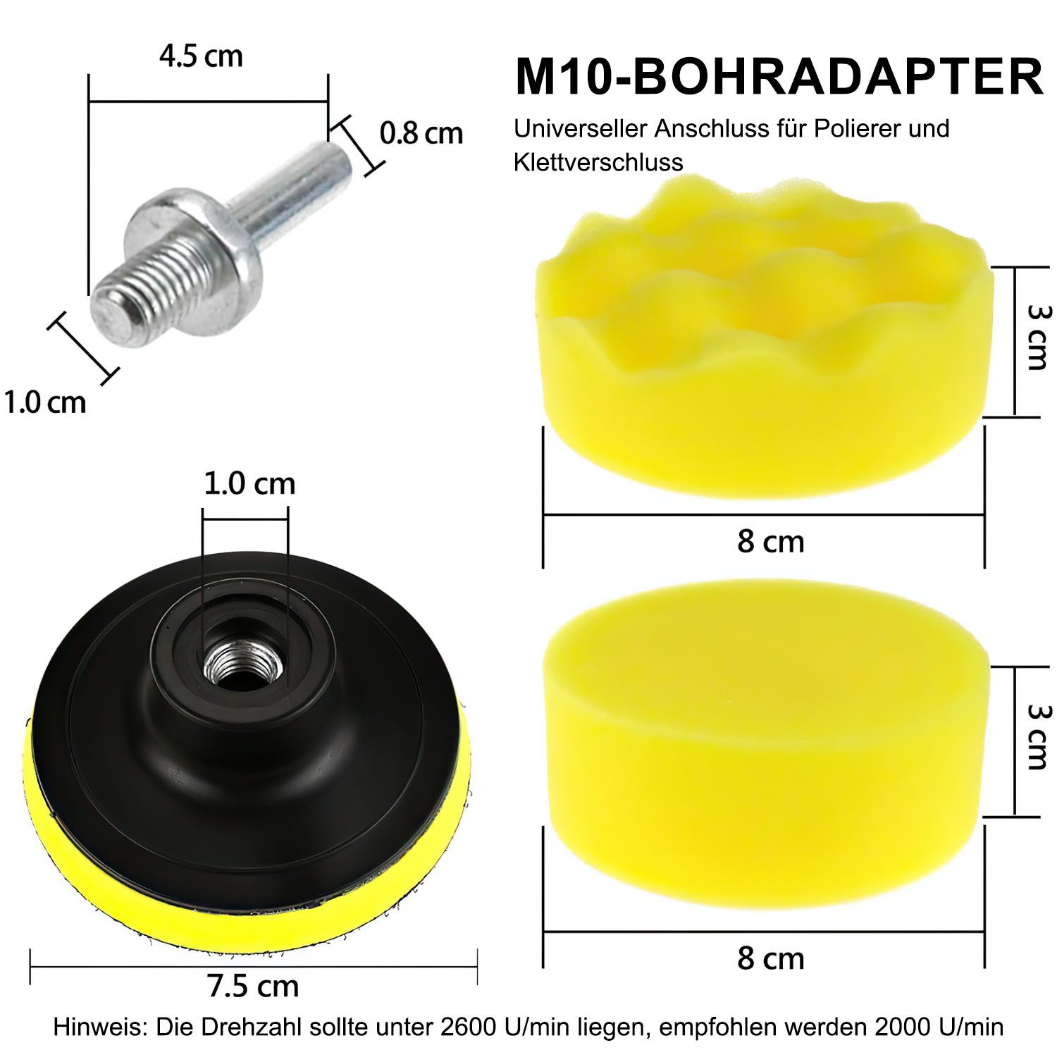 HEYHIPPO 3-inch Polishing Pad Set for Cars, 25-piece, Sponge Pads & Drill Attachment, Suitable for Polishing, Waxing, Sealing and Sanding, For Paint Care