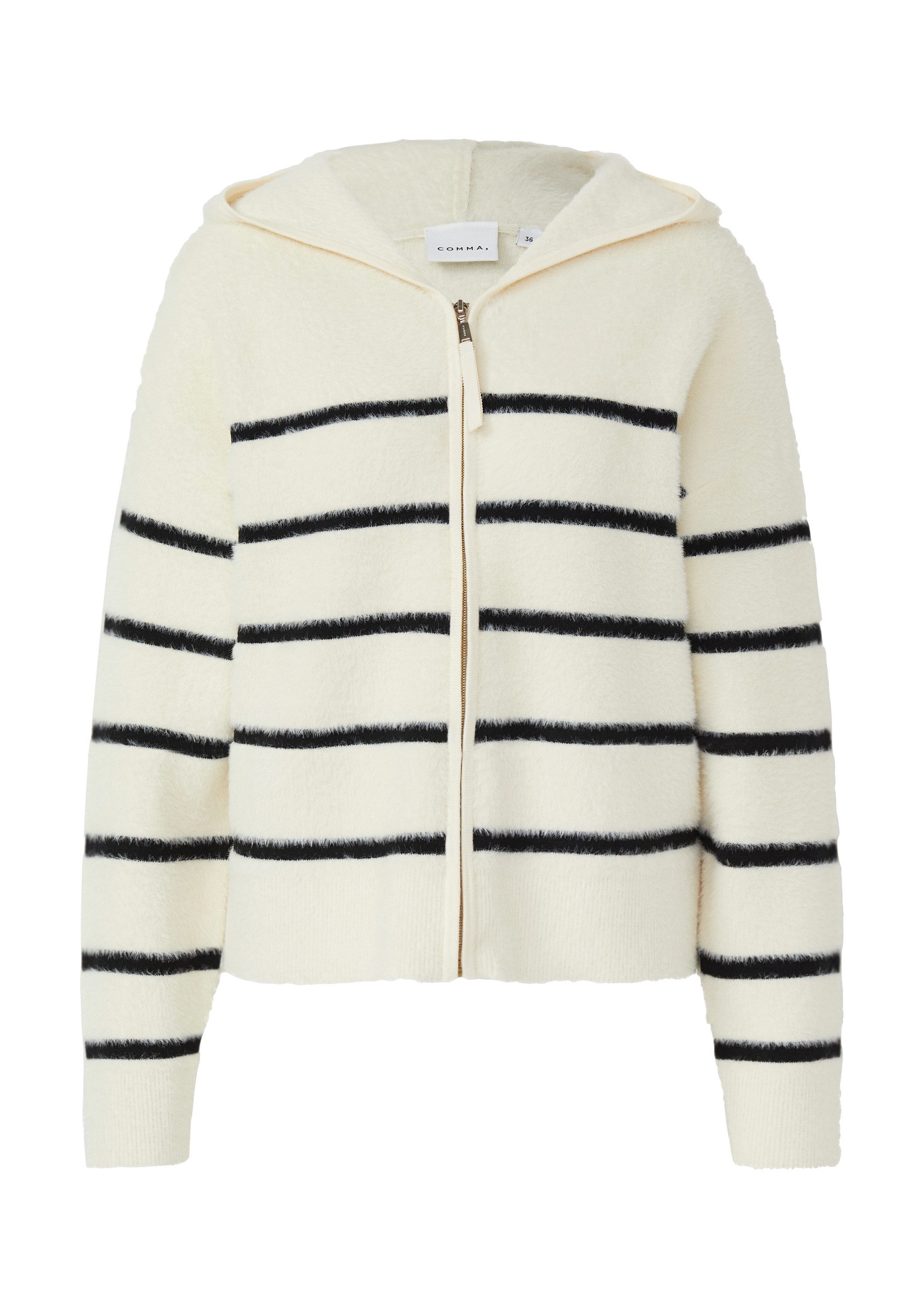 comma Cardigan Strickjacke Kuscheliger Ringelcardigan mit Kapuze