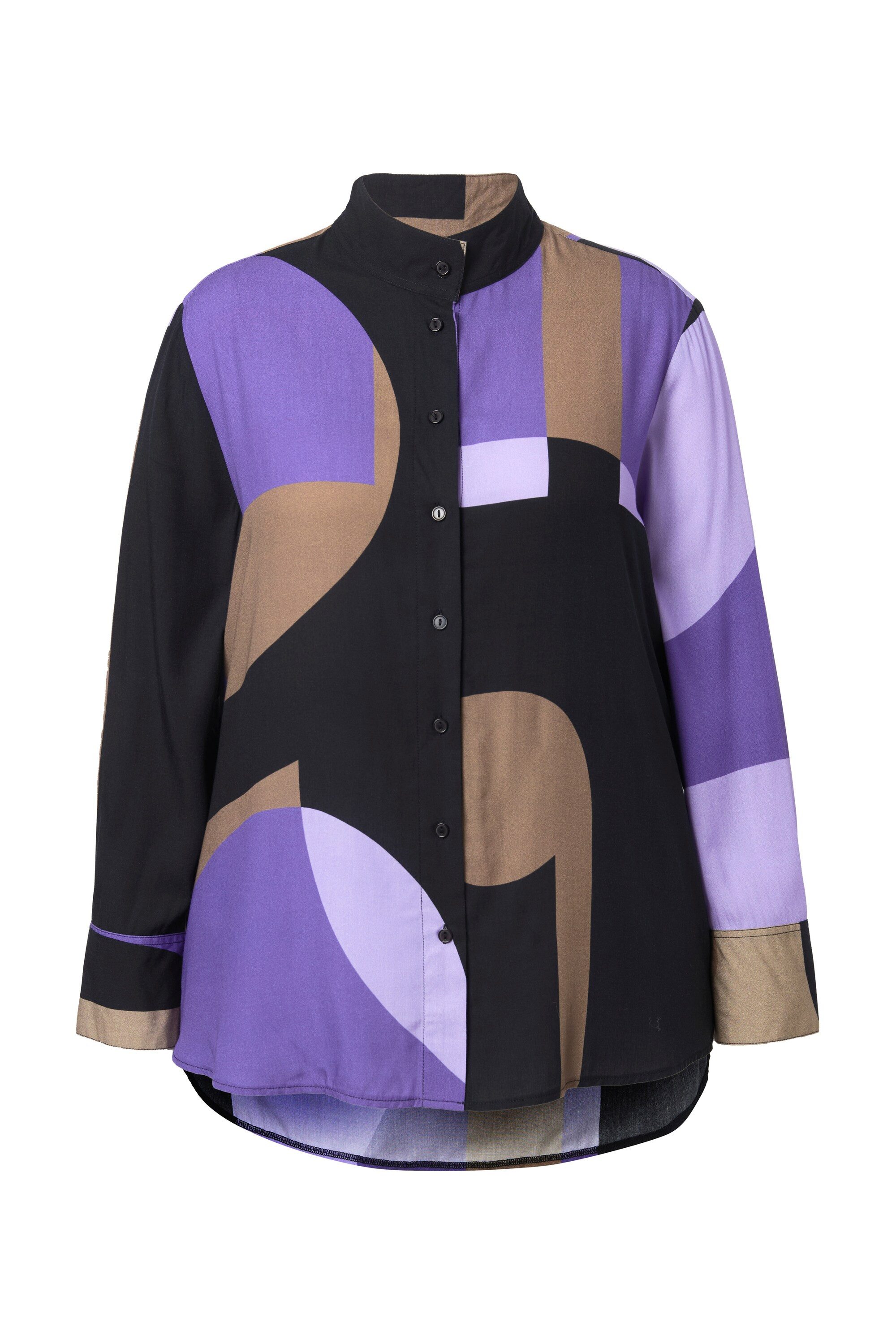 Ulla Popken Longbluse Longbluse Buchstaben A-Linie Stehkragen Langarm günstig online kaufen