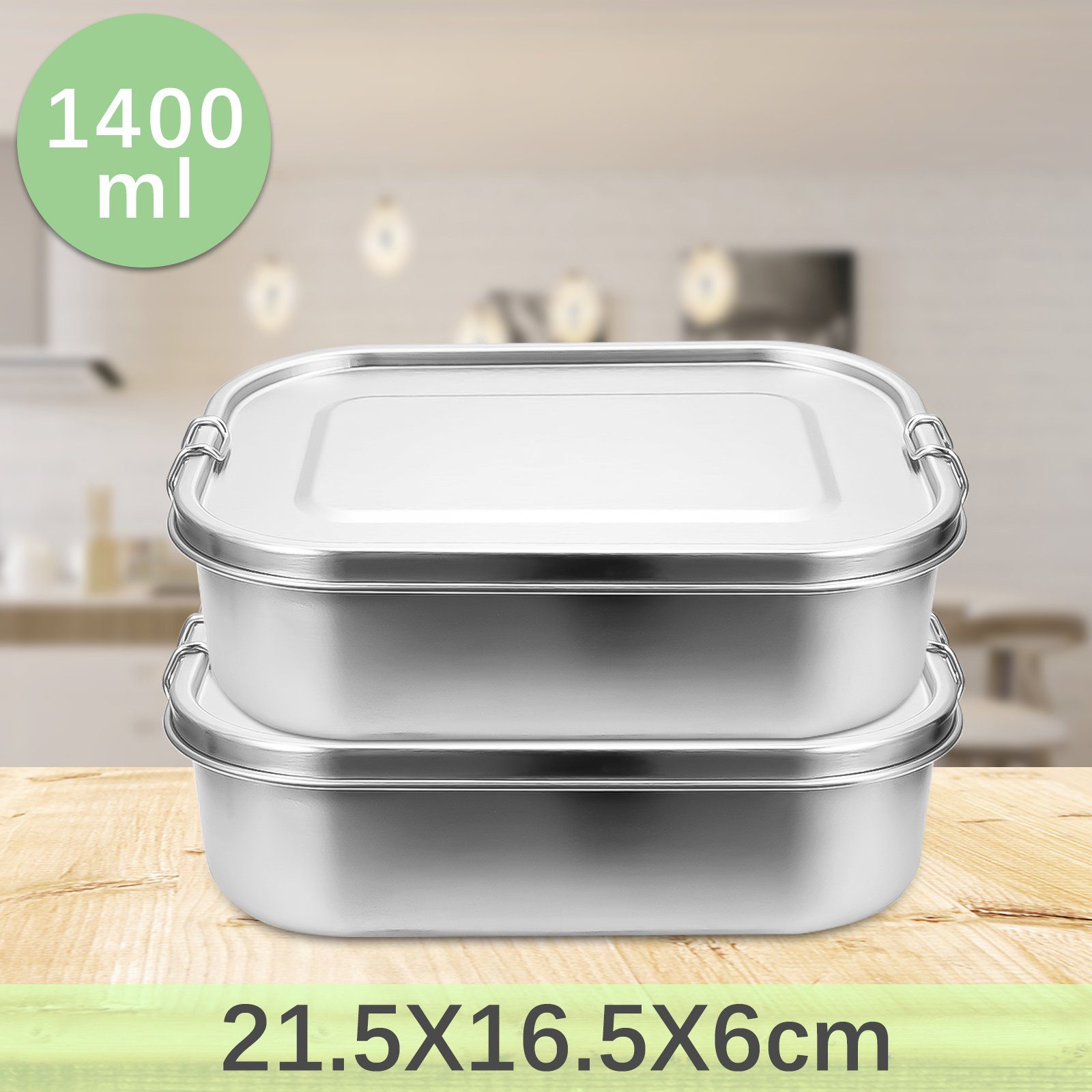 2X1400ml Gimisgu Picknick - Brotdose Schule Lunchbox für Nachhaltige Edelstahl Silber Büro Lunchbox