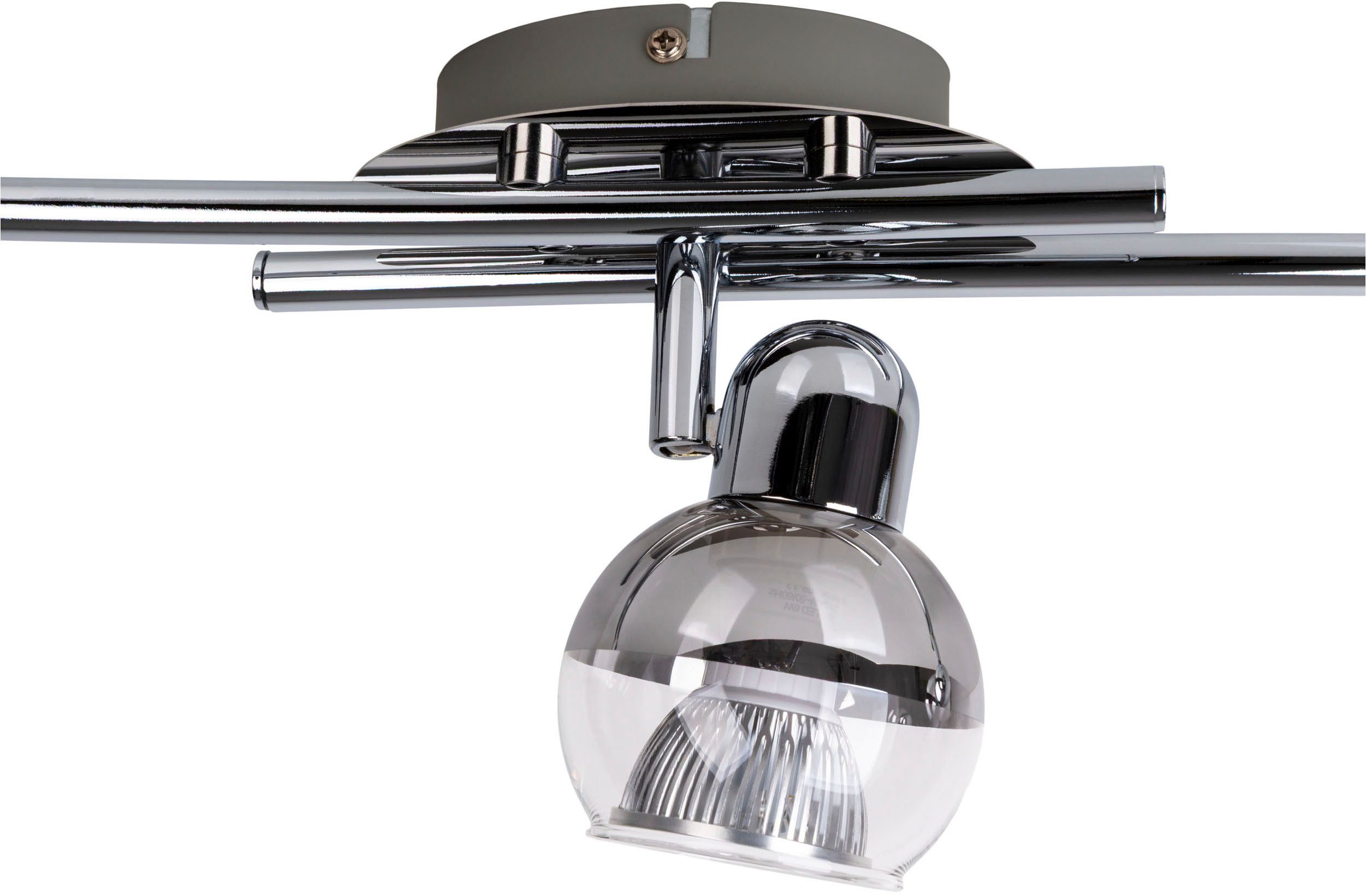 näve Deckenspots Boccia, LED wechselbar, Warmweiß, 1flg. incl. LED GU10 6W, chrom, Glasschirm, verstellbarer Spot, D:14cm