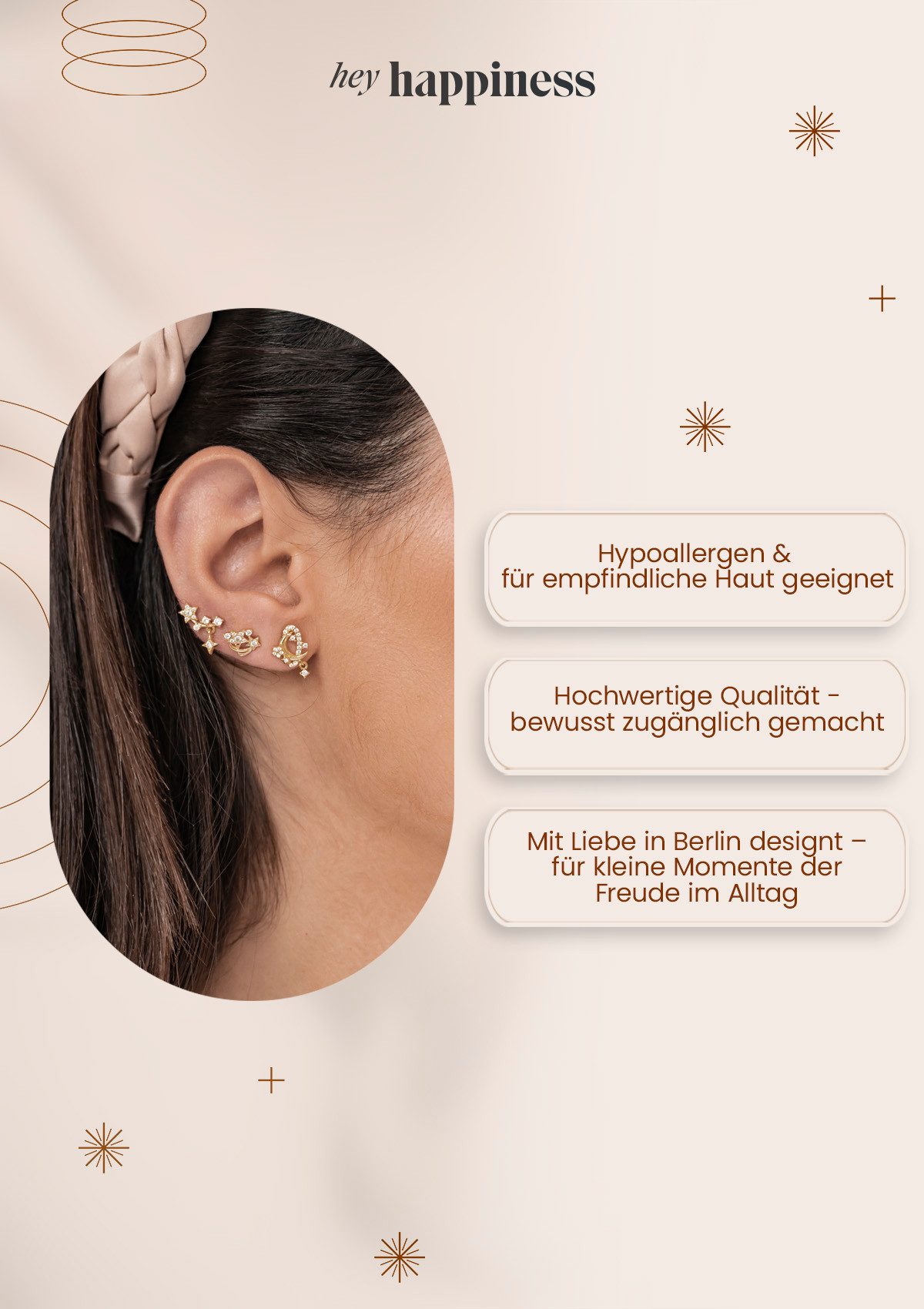 Hey Happiness Paar Ohrstecker Stern Nachthimmel, mit Zirkonia, Zarte Kleine Damen Ohrringe Silber 925