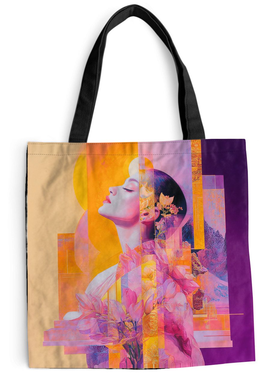 MuchoWow Shopper Abstrakt - Porträt - Frau - Farbenfroh, Handtasche, Damen und Herren, Schultertasche, Umhängetasche, Tote Bag