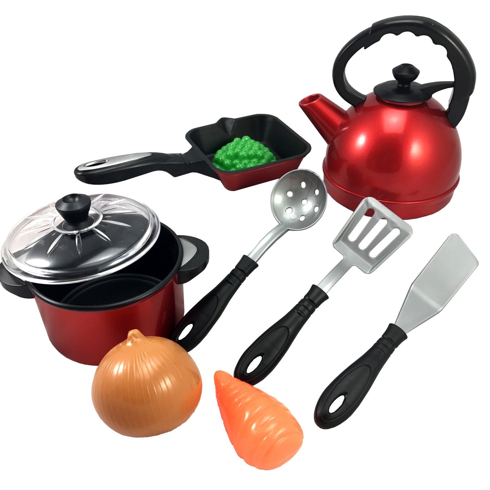 TikTakToo Spielküche Mehrteiliges Kochset Spielküchen Zubehör 10-teilig Kunststoff, Topfset incl. Topf, Grillpfanne, Wasserkessel