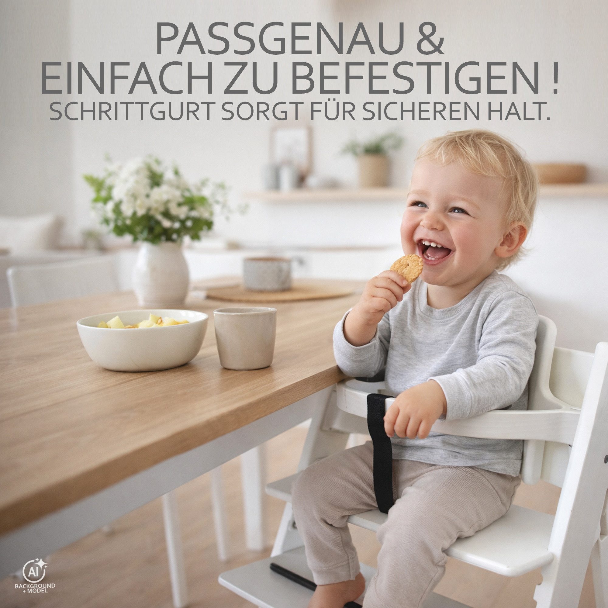 BambiniWelt by Rafael K. Leder Schrittgurt kompatibel mit Stokke Tripp Trapp Hochstuhl-Gurt, Echtleder, Öko-Leder, abwaschbar - naturbelassen - wohlriechend
