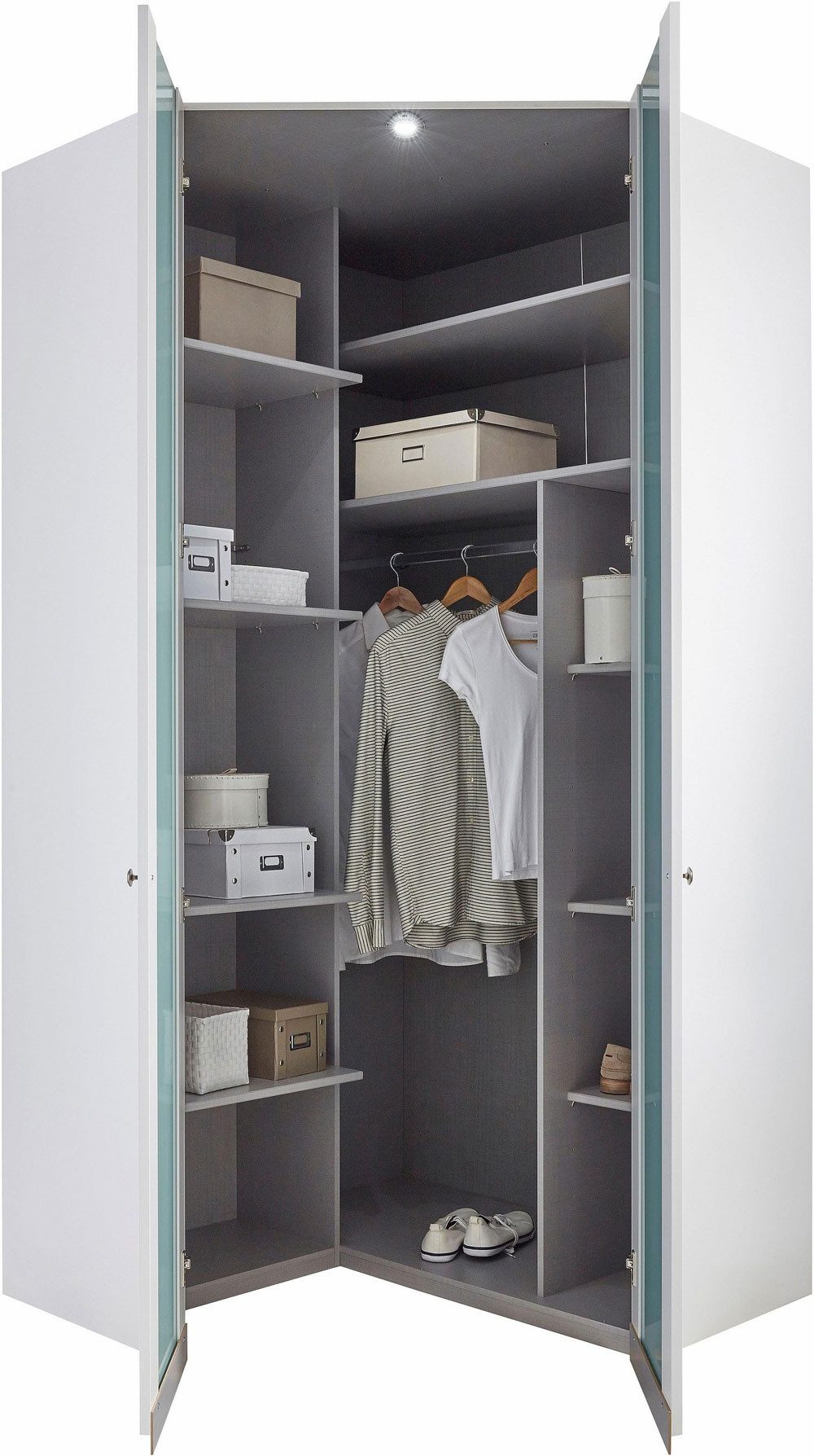 Wimex Eckschrank Newport (2 Türen, mit Kleiderstange, mit Einlegeböden, 1-St., moderne Optik, 2-türig) 2-türig Spiegel 120x120cm weiß