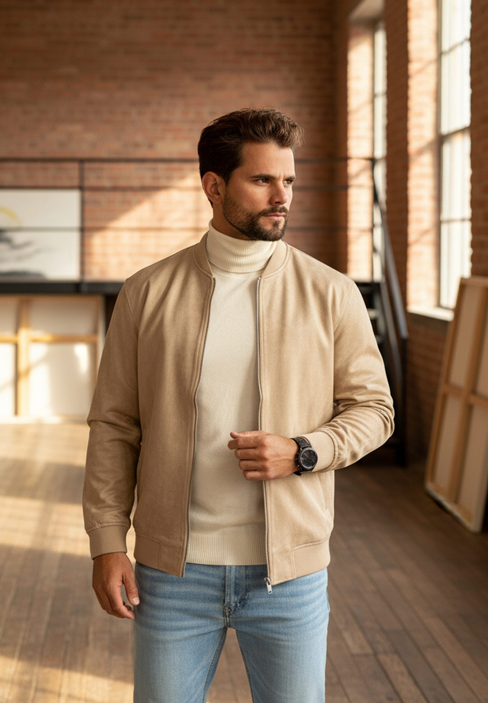 OneRedox Blouson als Weiche Übergangsjacke mit Baseball-Kragen Herren Blousonjacke im Bomberjacken Stil als Layering-Piece