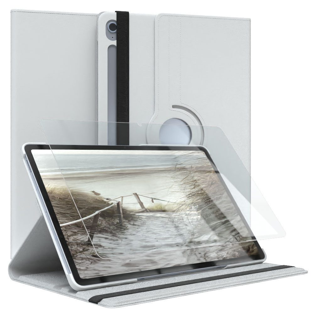 EAZY CASE Tablet-Hülle Rotationcase für Galaxy Tab S10 FE Plus mit Glas 13,1 Zoll, Schutzhülle Sleep Wakeup Funktion Tablet Tasche Displayschutz Weiß