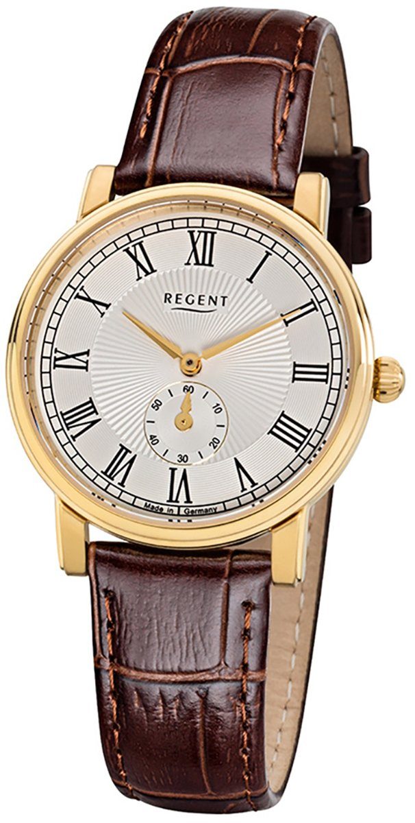 Regent Quarzuhr Regent Damen Uhr GM-1607 Leder Quarz, Damen Armbanduhr rund, mittel (ca. 32mm), Lederarmband