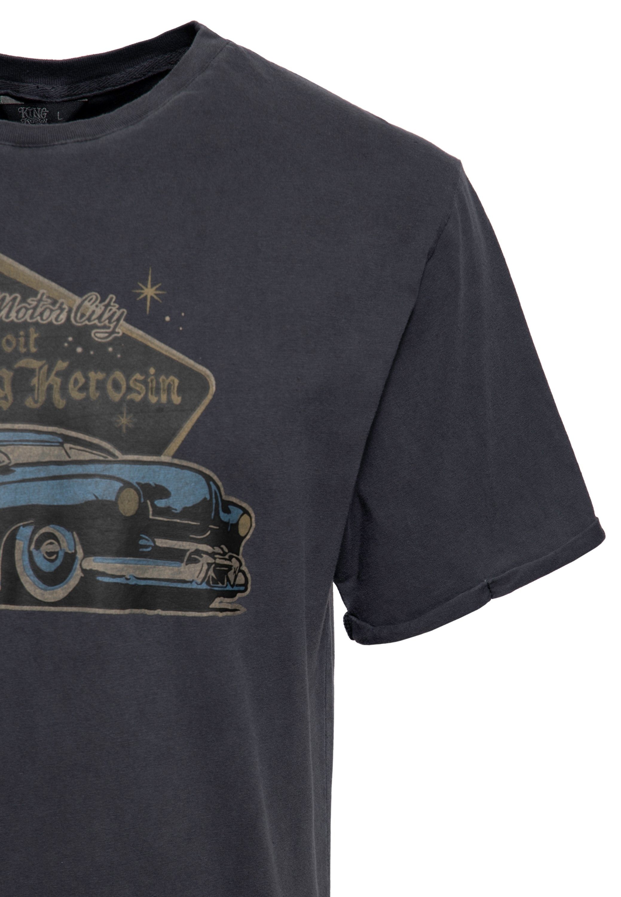 Print-Shirt Oil-Washed KingKerosin Detroit schwarz Greaser