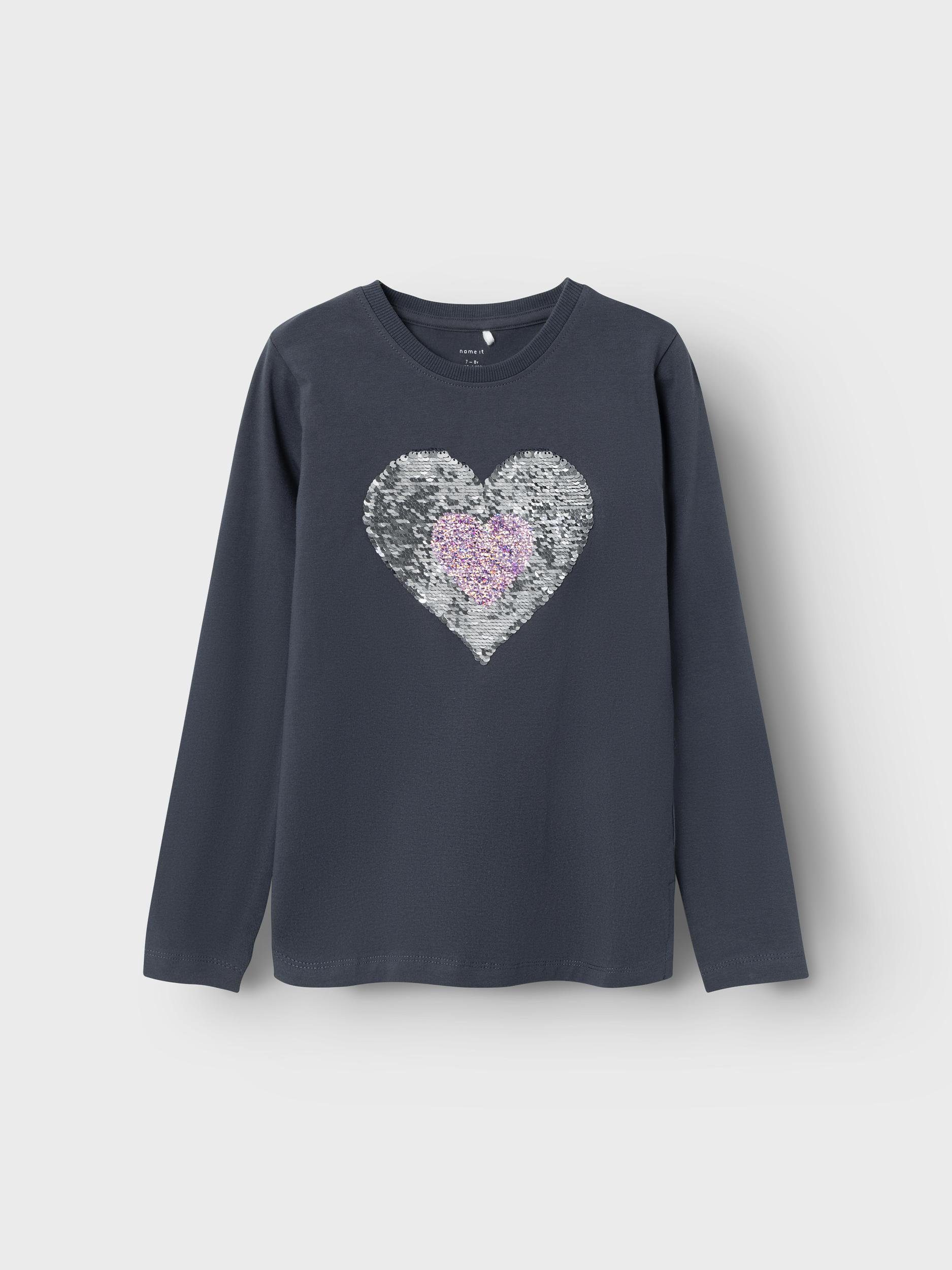 juice mit Herzprint It Langarmshirt schickem Name NKFRARSTAR grape LS TOP