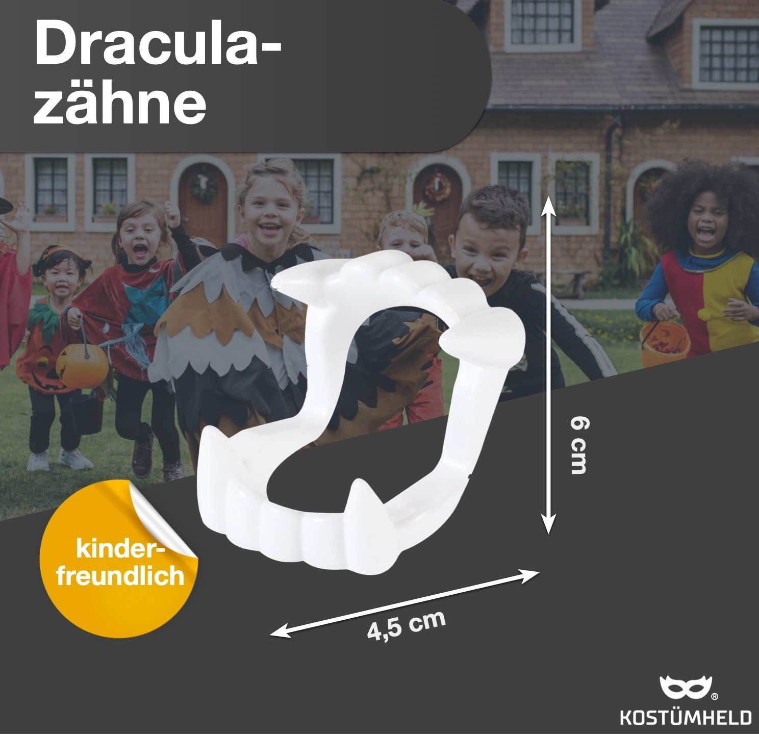 Kostümheld® Vampir-Kostüm Vampirgebiss zum Aufstecken - kinderfreundlich Vampirzähne Dracula